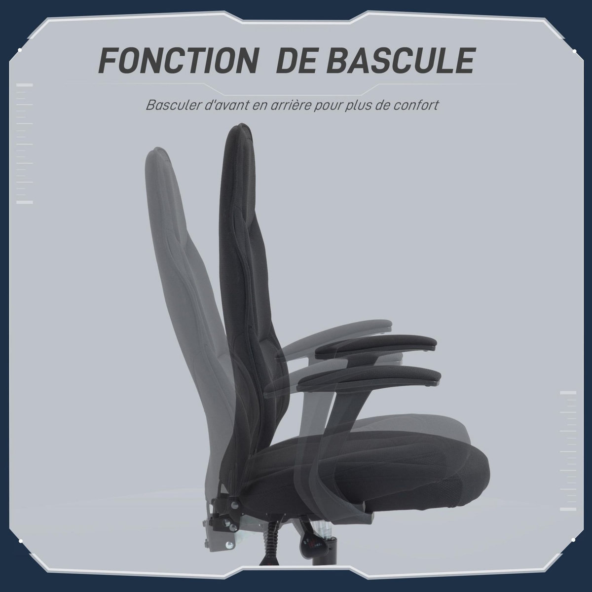 HOMCOM Fauteuil gamer ergonomique - chaise de bureau gaming - réglable - dossier inclinable - tissu noir