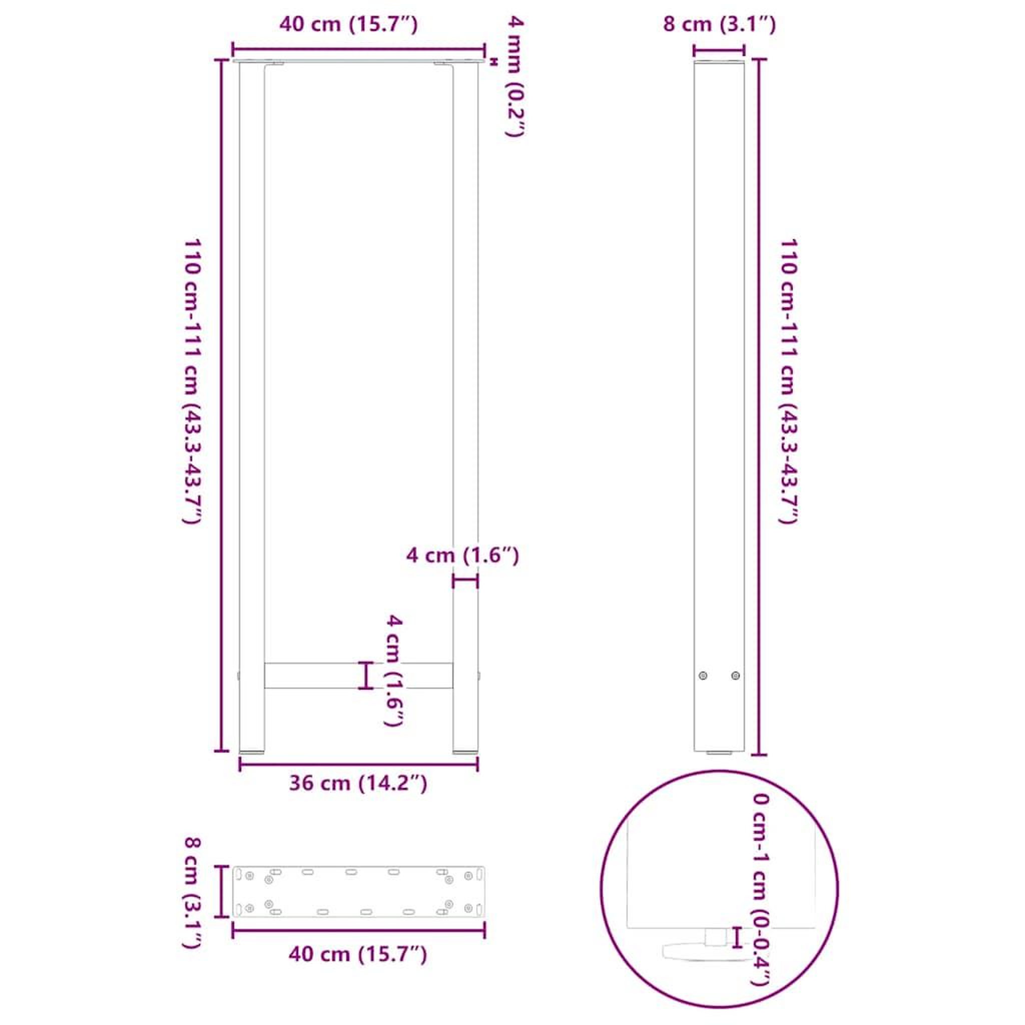 Voir la diapositive 6 : VIDAXL Pieds de table basse blanc 2 pcs 40x(110-111) cm acier
