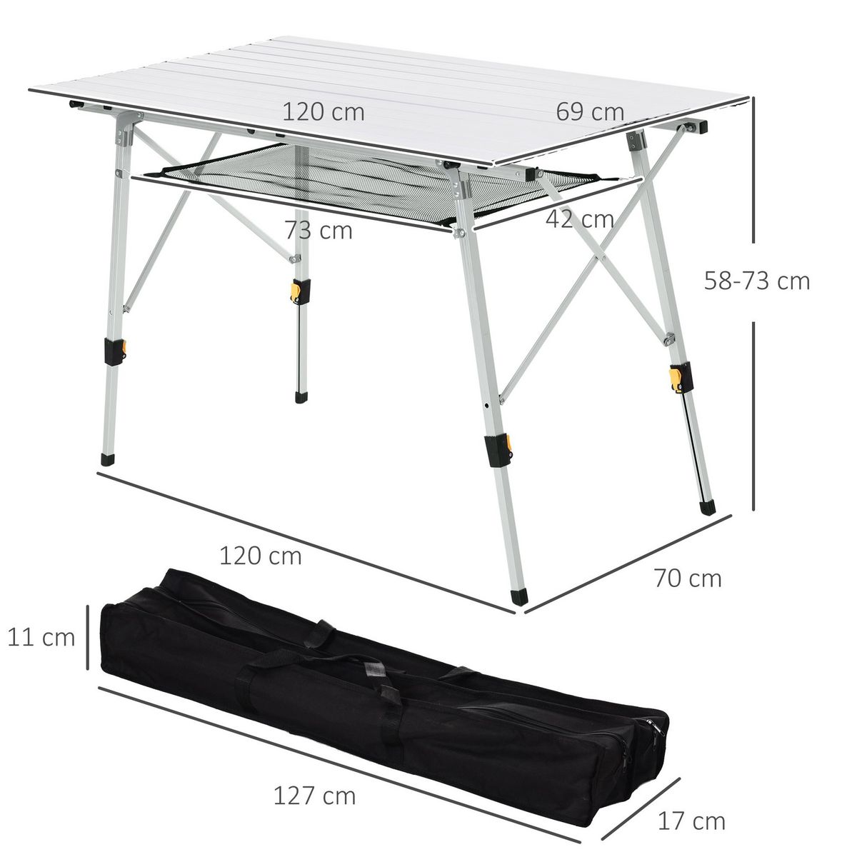 OUTSUNNY Table pliante en aluminium table de camping table de jardin 6 personnes hauteur réglable + sac de transport