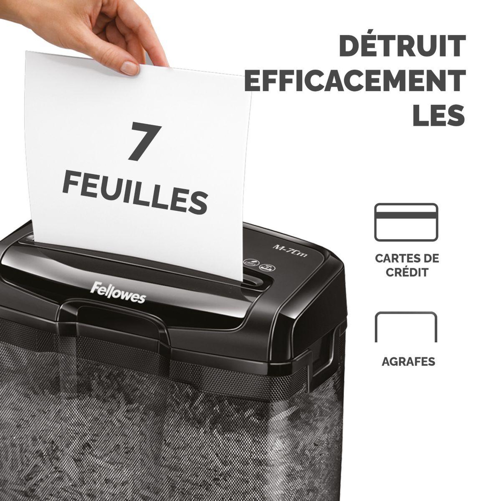 Voir la diapositive 3 : Fellowes Destructeur papier Fellowes DESTRUCTEUR M 7CM COUPE CROISEE 7 FEUILLES