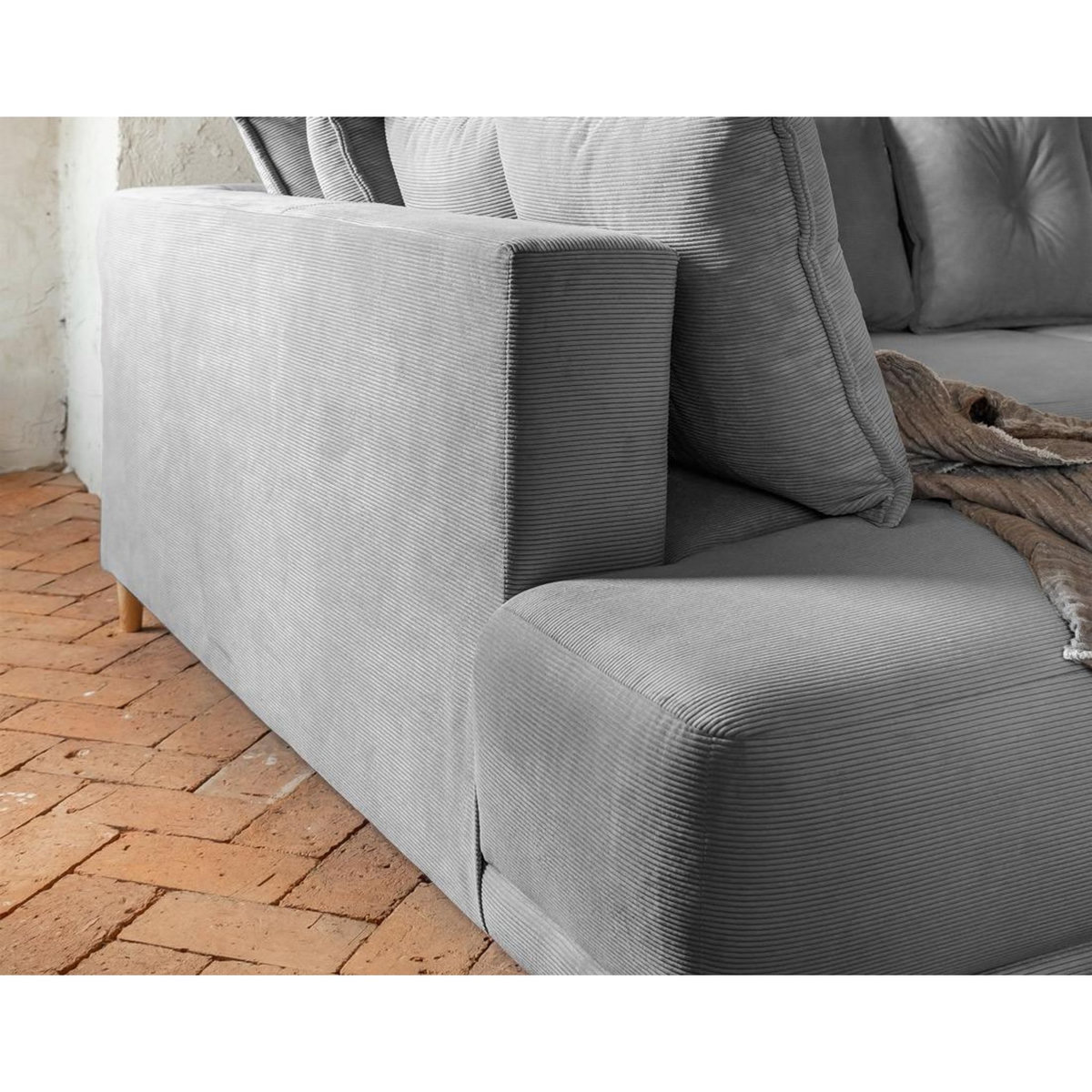 BEST MOBILIER Lena - canapé panoramique d'angle gauche 7 places - convertible avec coffre - en velours côtelé