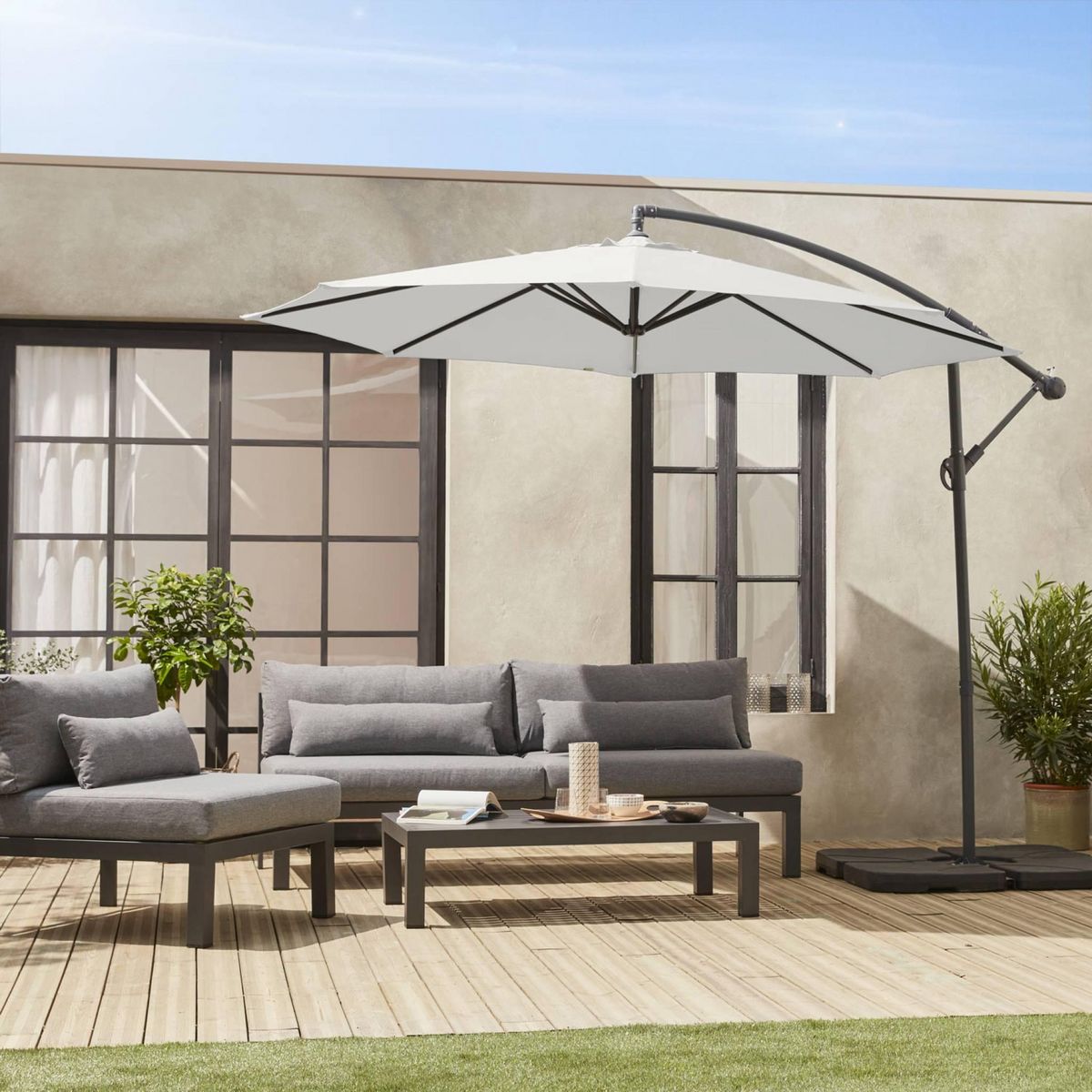 SWEEEK Parasol déporté rond Hardelot diamètre 350cm excentré  8 baleines