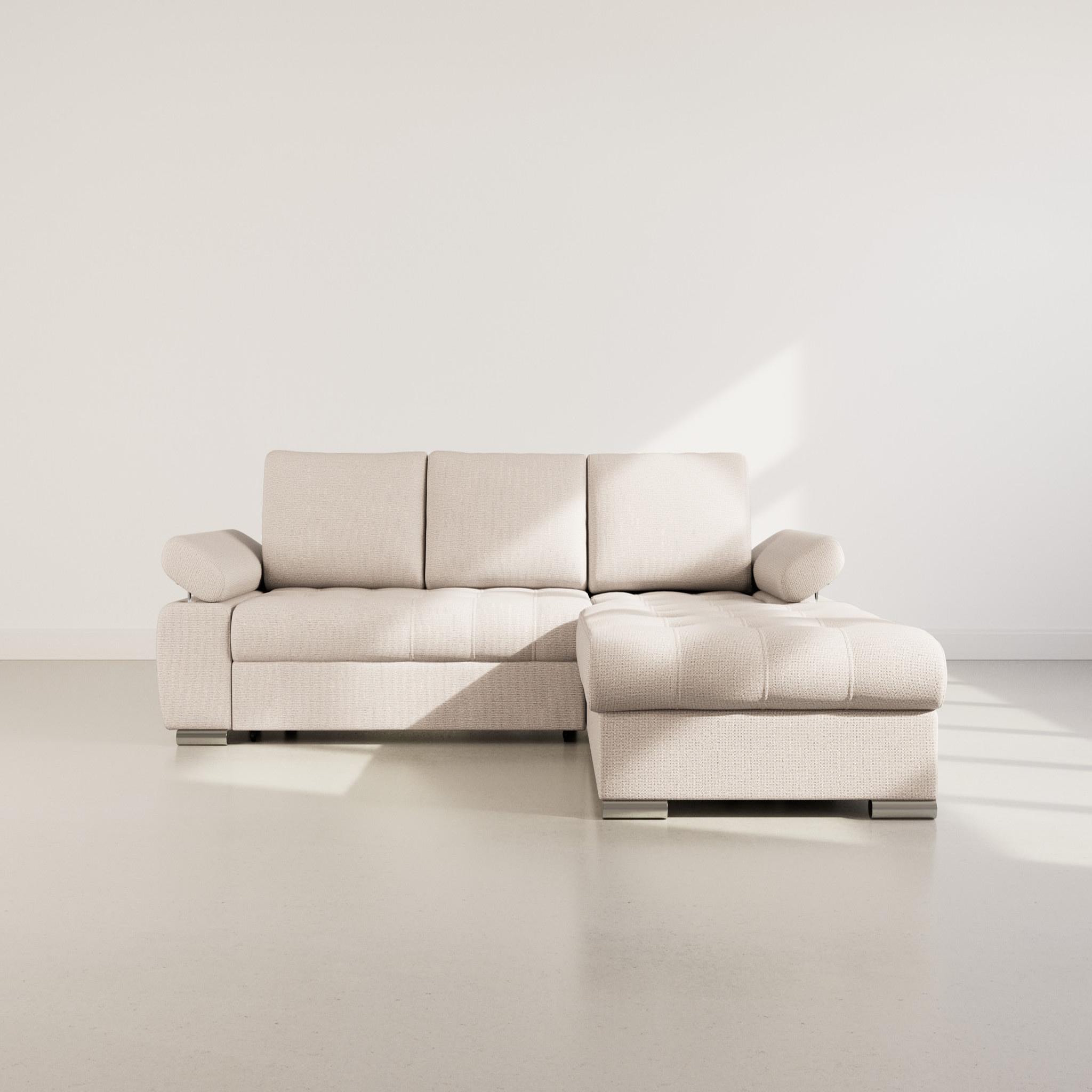 Voir la diapositive 6 : BEST MOBILIER Bianca - canapé d'angle droit 4 places convertible avec coffre en tissu texturé