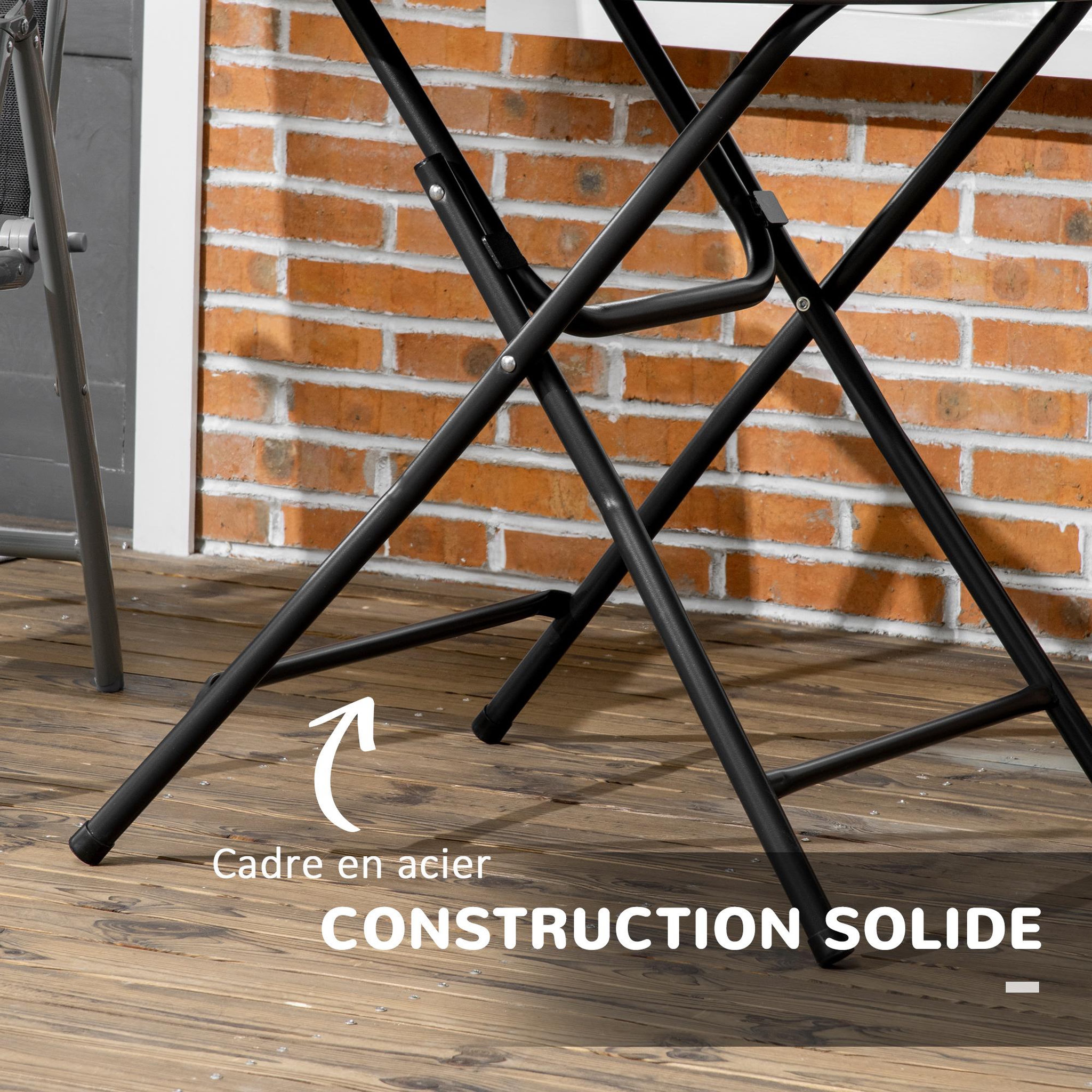 Voir la diapositive 6 : OUTSUNNY Table de jardin pliable 4 personnes table ronde pliante Ø 80 cm acier époxy plateau HDPE aspect bois gris