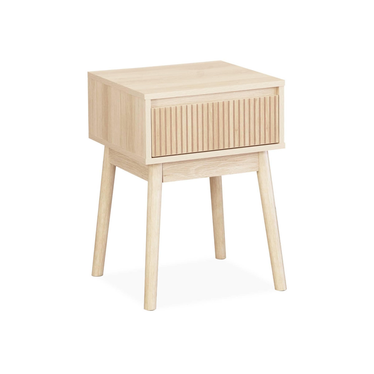 SWEEEK Table de chevet avec un tiroir. Panneaux stratifiés couleur naturelle. Pied en bois de sapin.  L 39 x l 39 x H 55.4cm LINEAR