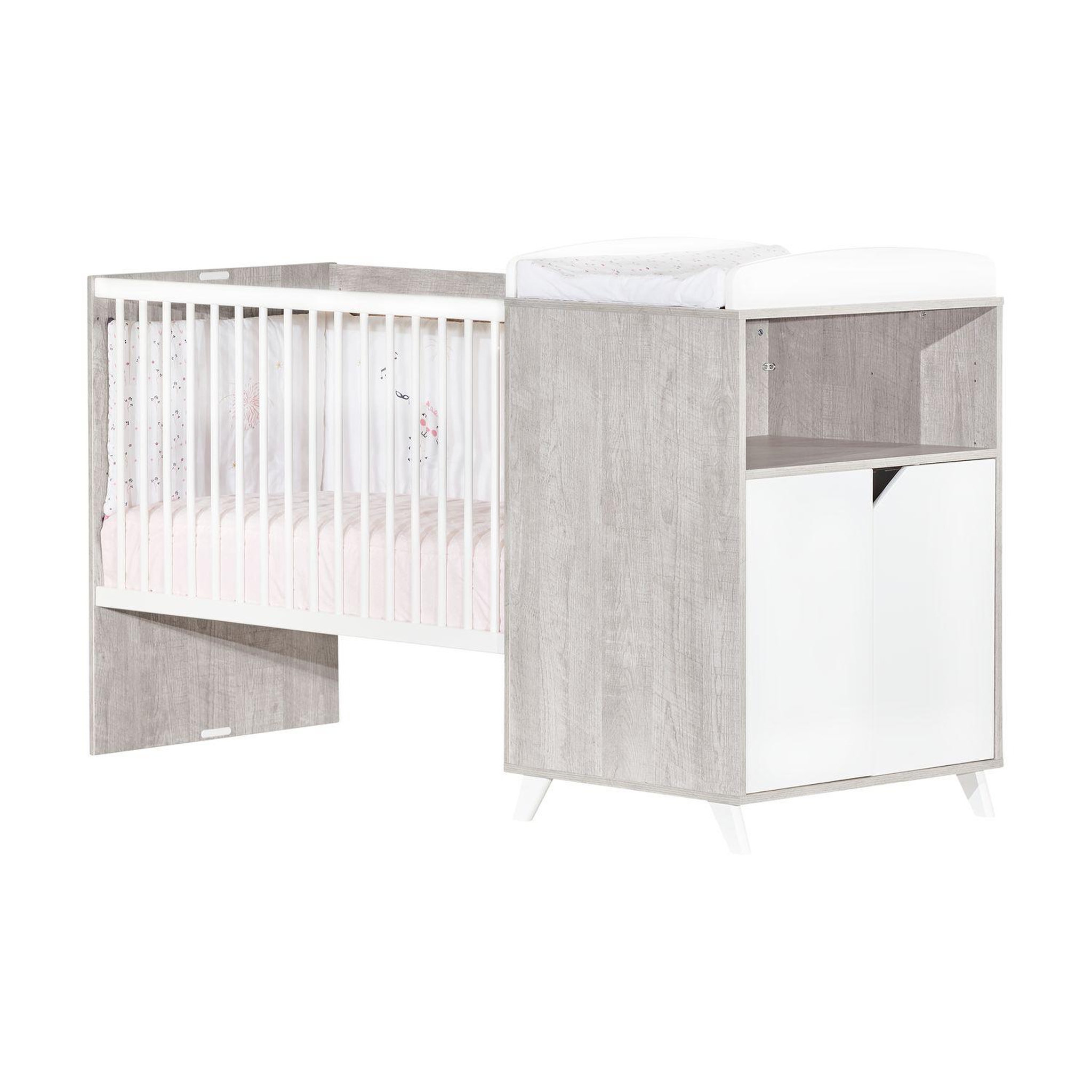 Voir la diapositive 2 : BABY PRICE  Lit bébé combiné 120x60 évolutif en 90x190cm SCANDI,  coloris gris 