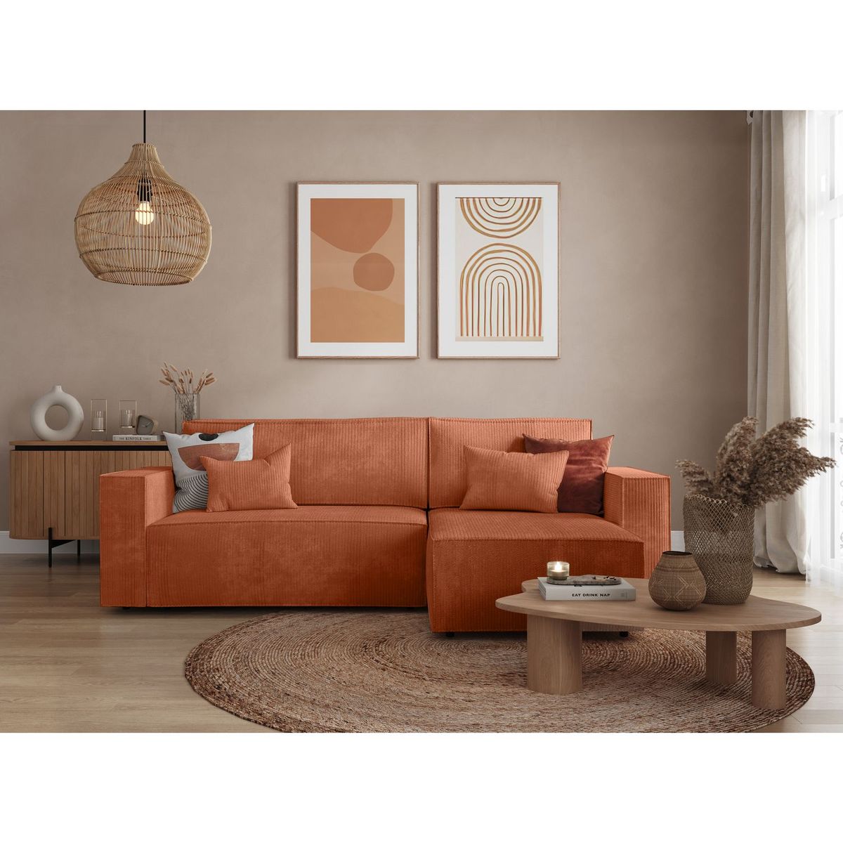 Canapé d'angle convertible réversible 3 places velours côtelé DAPHNE