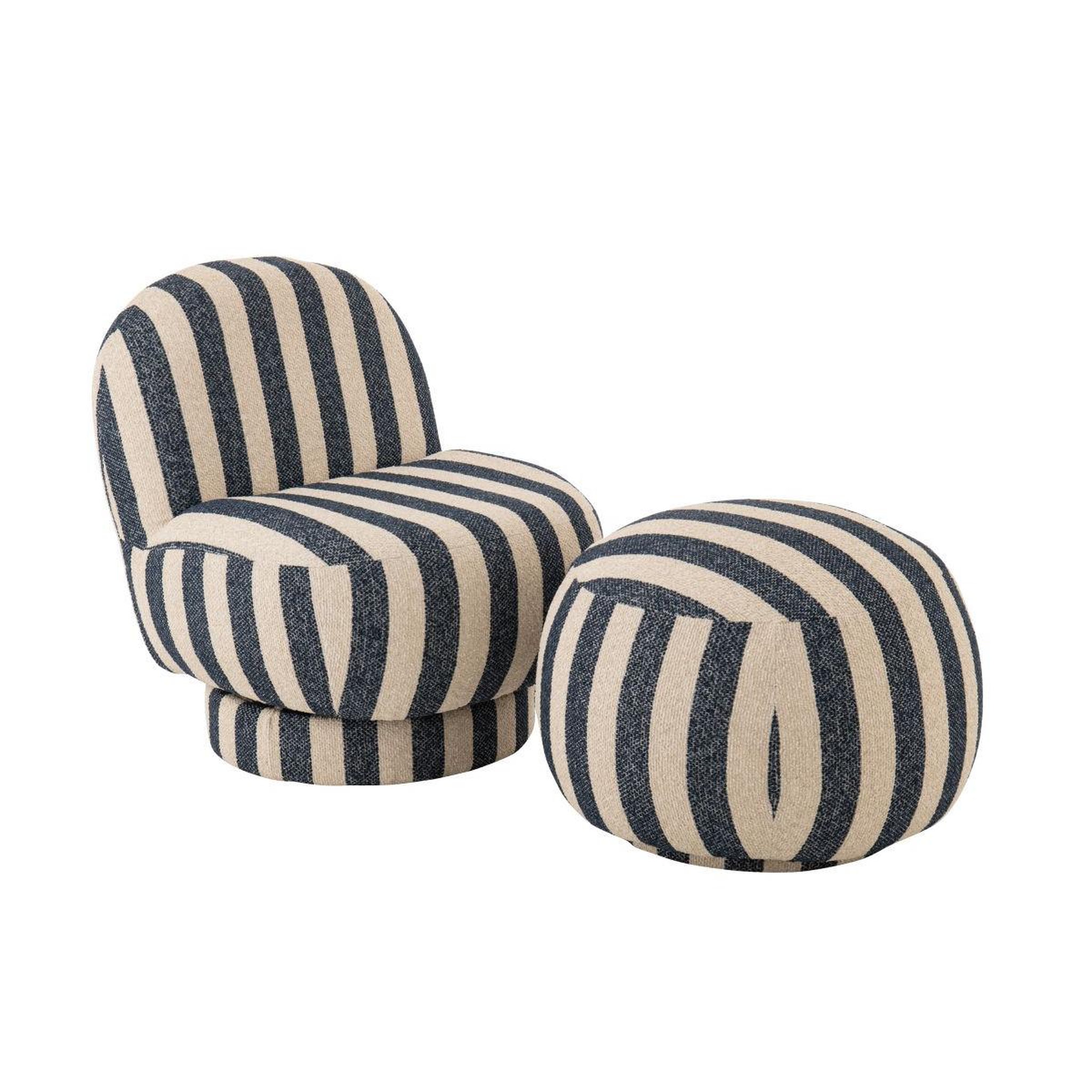 Voir la diapositive 6 : J-LINE Pouf à rayures  ligné  61cm bleu & blanc cassé