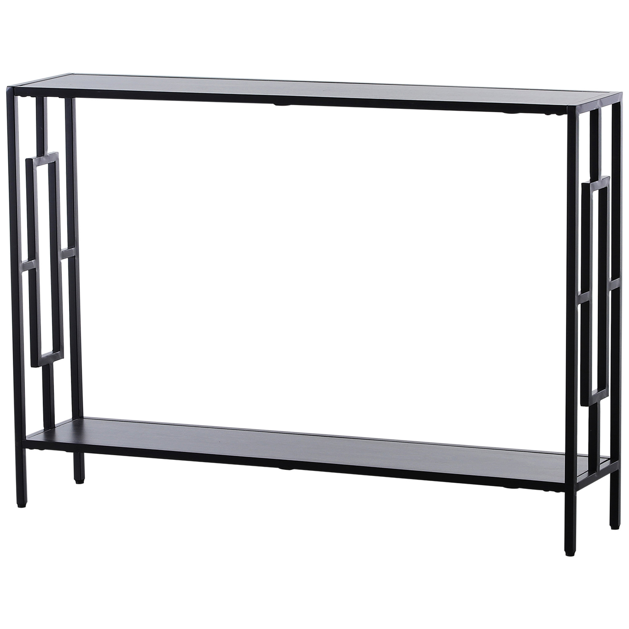 Voir la diapositive 1 : HOMCOM Console table d'appoint design industriel dim. 106L x 23l x 76H cm étagère acier noir panneaux particules bois gris