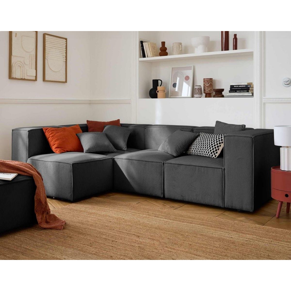 LISA DESIGN Arty - canapé modulable d'angle gauche 4 places - en velours côtelé