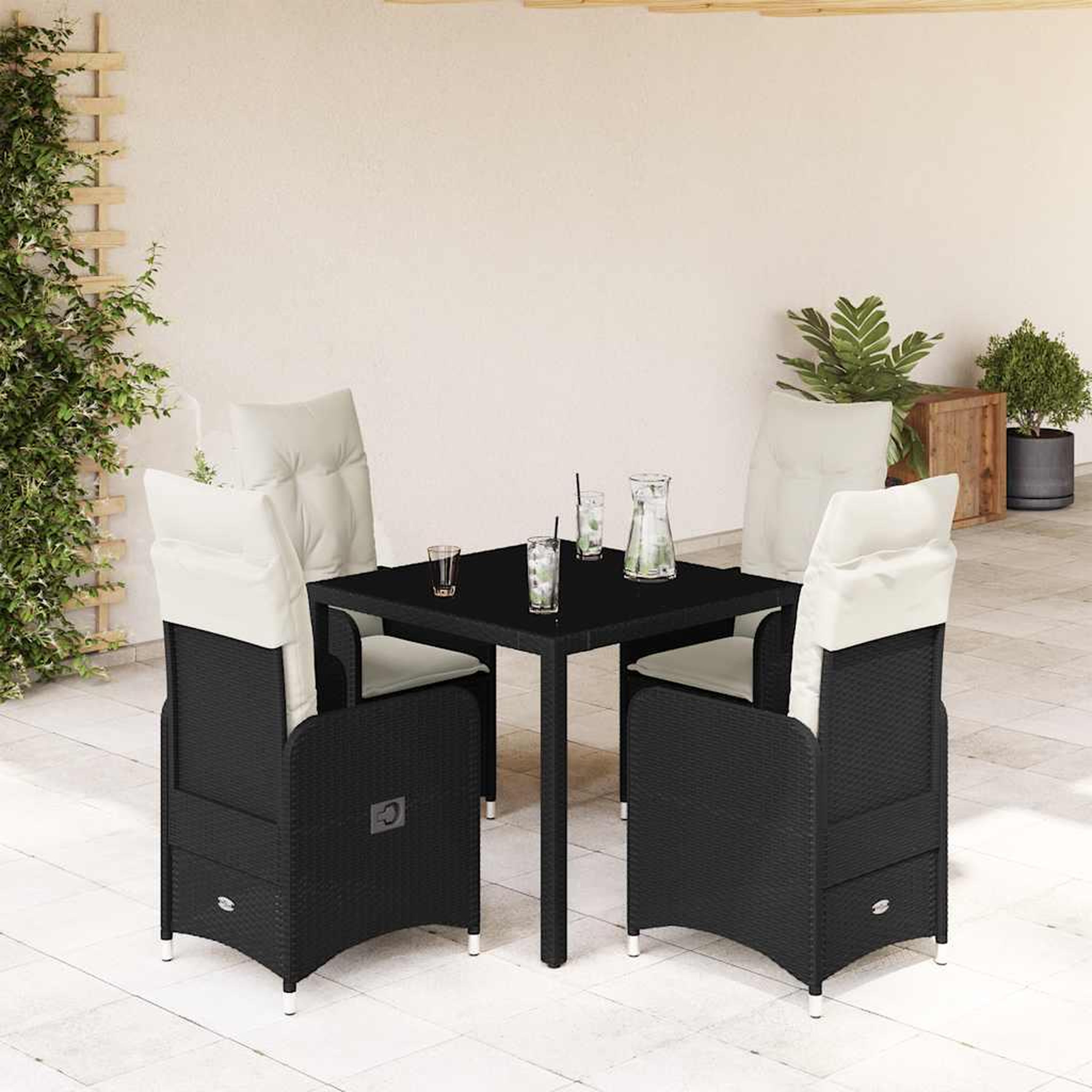 Voir la diapositive 1 : VIDAXL Ensemble de bistro de jardin 5 pcs coussins noir poly rotin