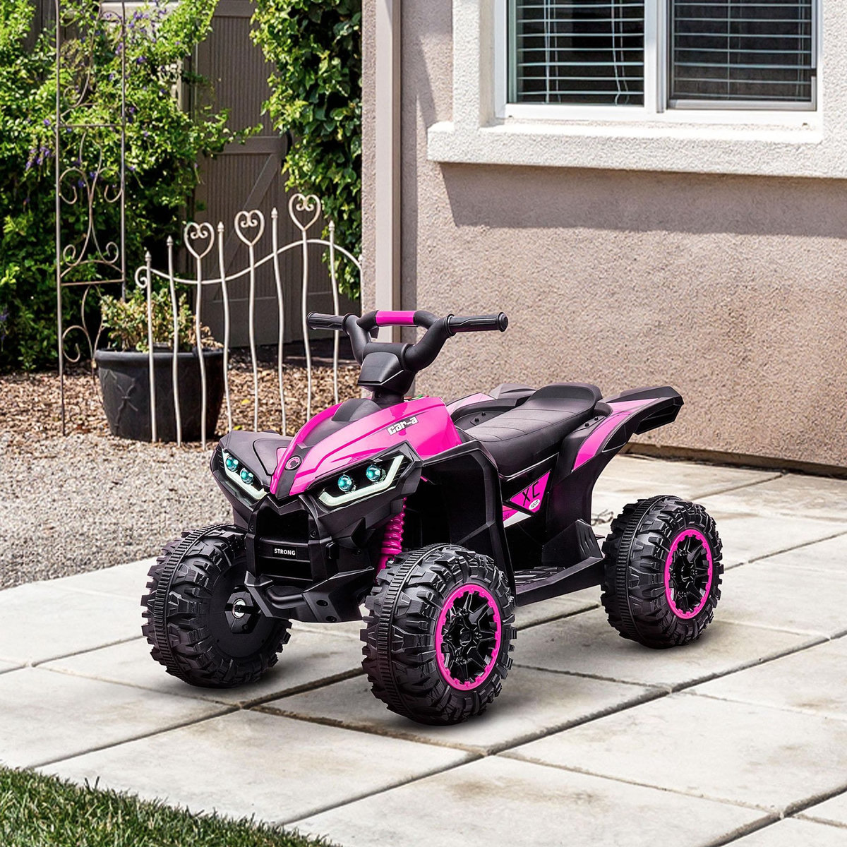 HOMCOM Quad buggy électrique enfant 12 V 3 Km/h max. effets lumineux et sonores rose noir