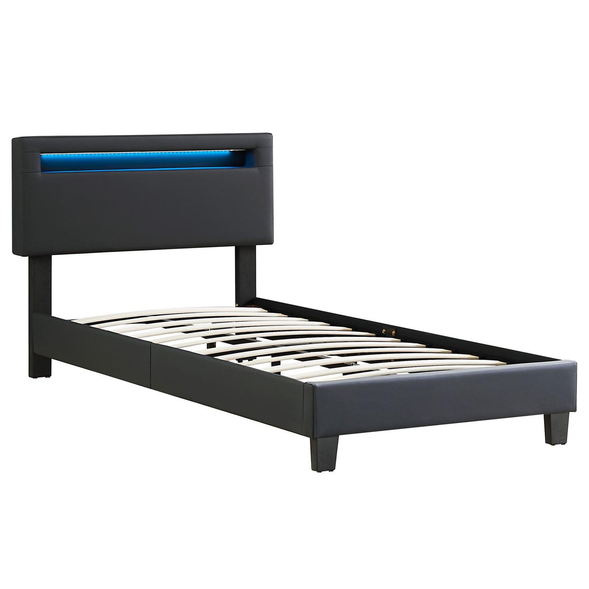 Voir la diapositive 3 : IDIMEX Lit LED simple EVAN 90x190 cm, avec sommier, revêtement en synthétique