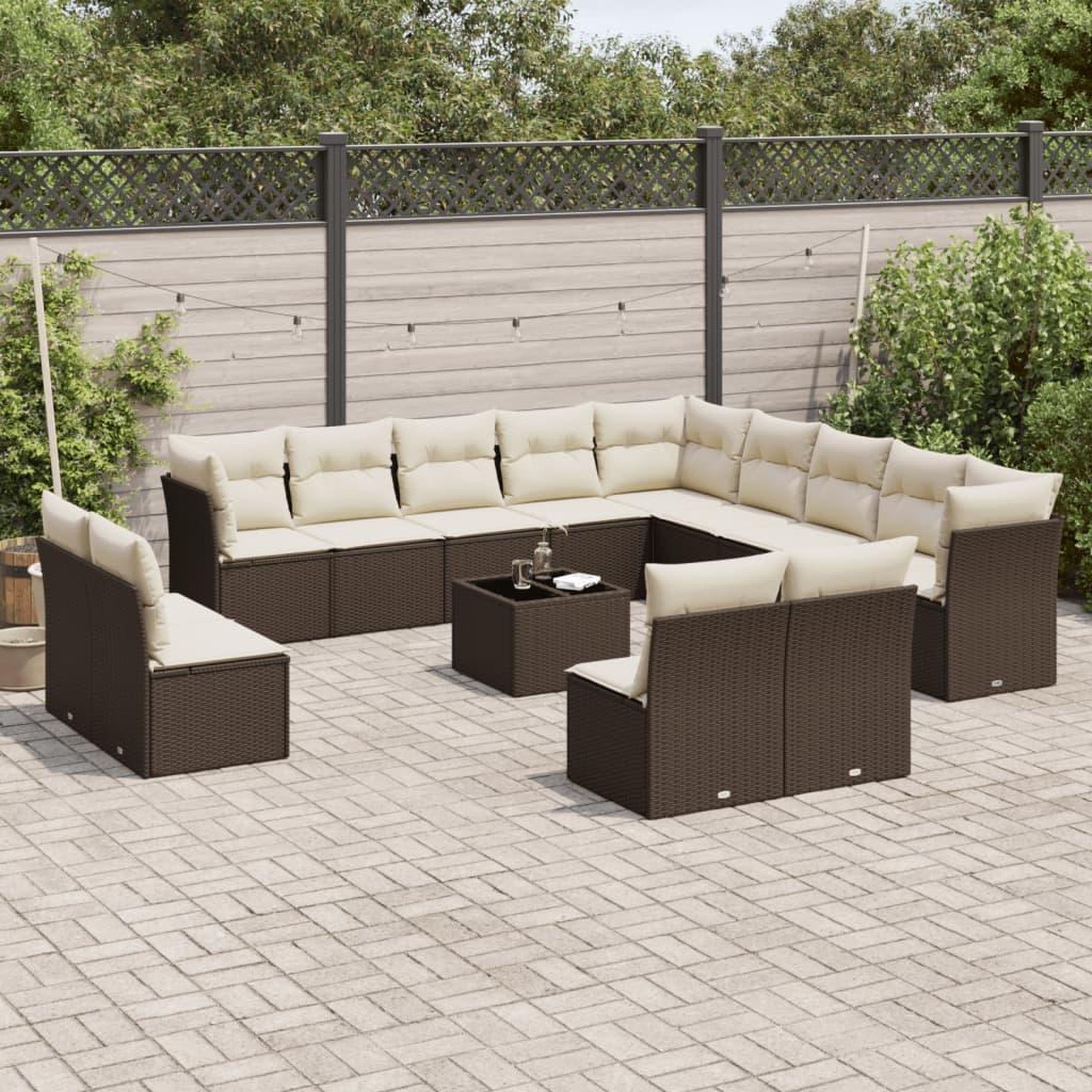 VIDAXL Salon de jardin avec coussins 14 pcs marron resine tressee