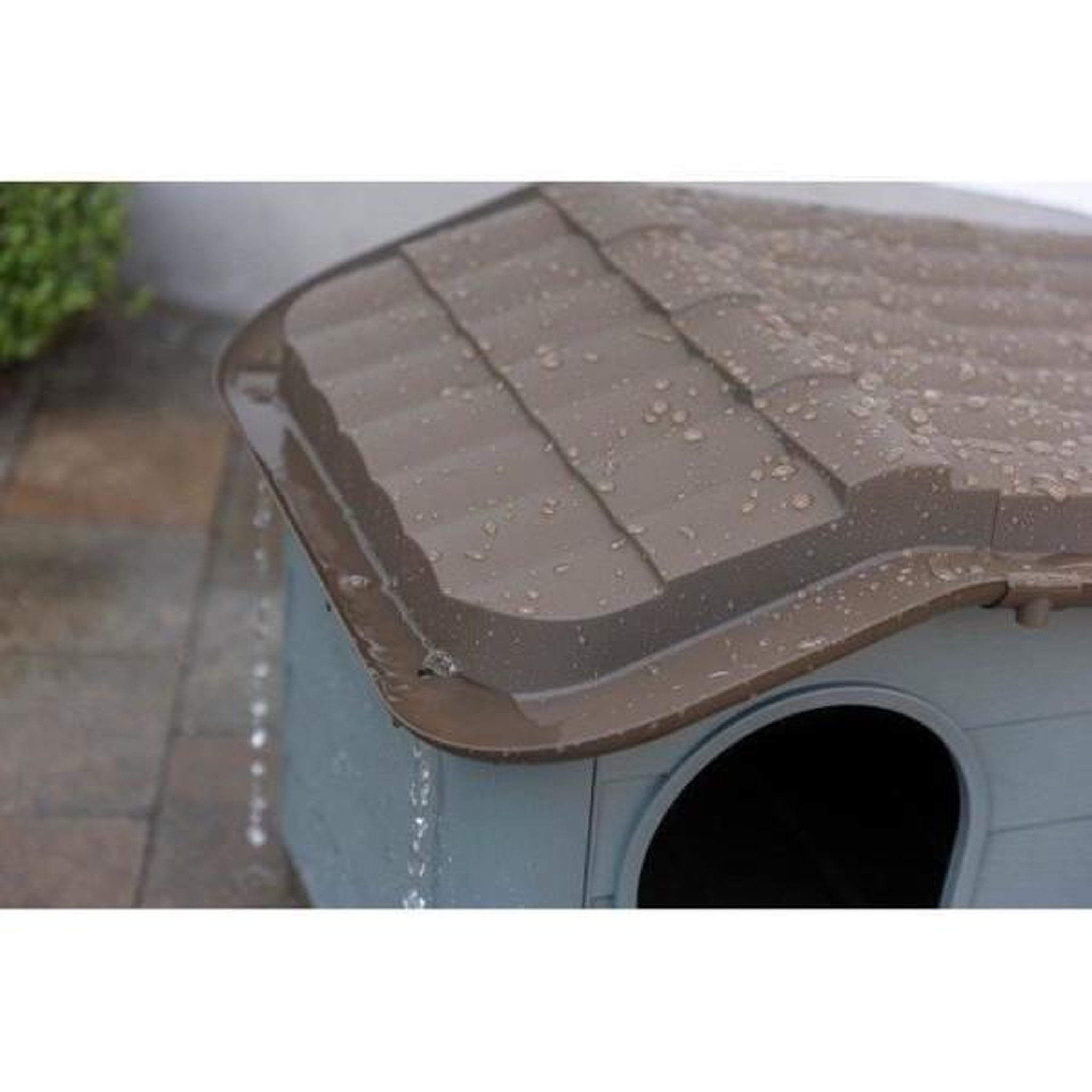 Voir la diapositive 3 : KERBL KERBL Niche extérieure en plastique pour chats ou chien Taille M - 75 x 59 x 55 cm- Gris et marron -