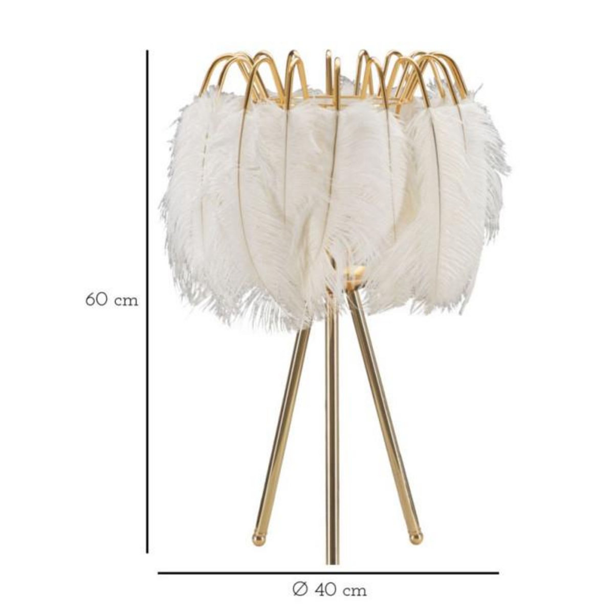 Paris Prix Lampe à Poser Imitation Plume  Stand  60cm Or & Blanc