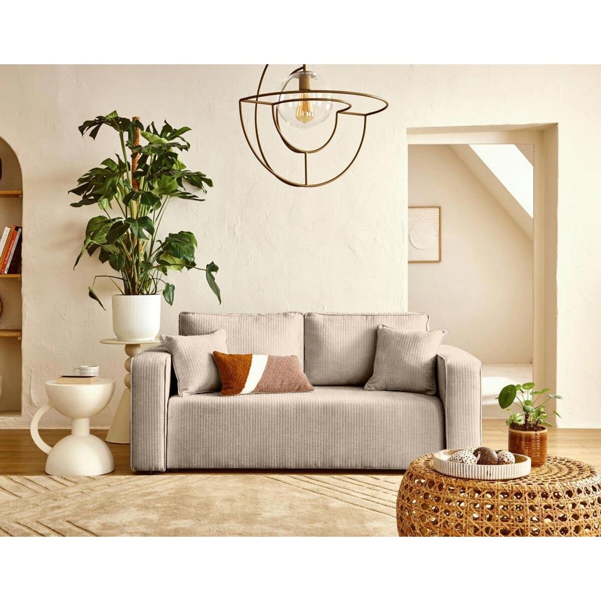 BEST MOBILIER Topaze - canapé droit 2 places en velours côtelé plat