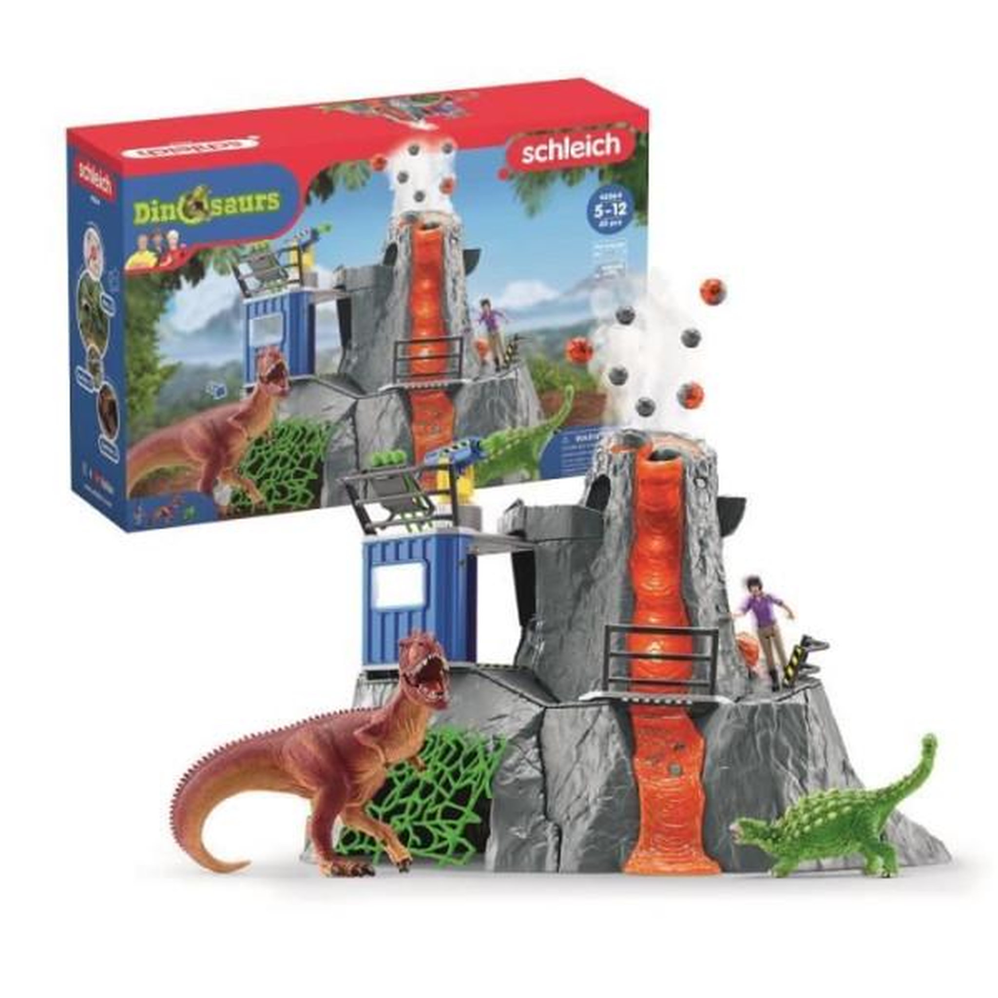 Schleich Expédition au grand Volcan, 1 figurine de chercheuse et 2 jouets dinosaures, Pour enfants des 5 ans, Schleich 42564 DINOSAURS