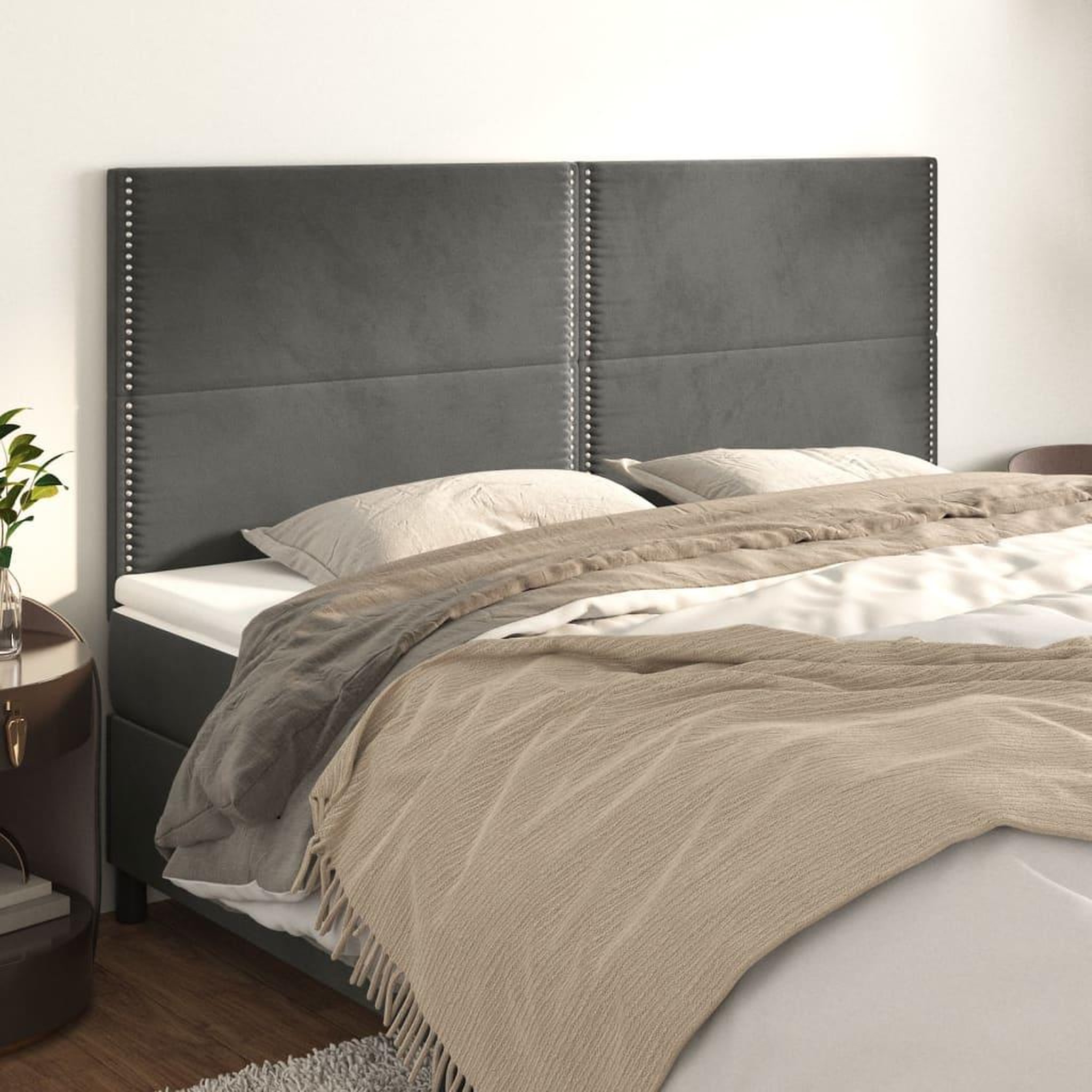 Voir la diapositive 1 : VIDAXL Tetes de lit 4 pcs Gris fonce 100x5x78/88 cm Velours