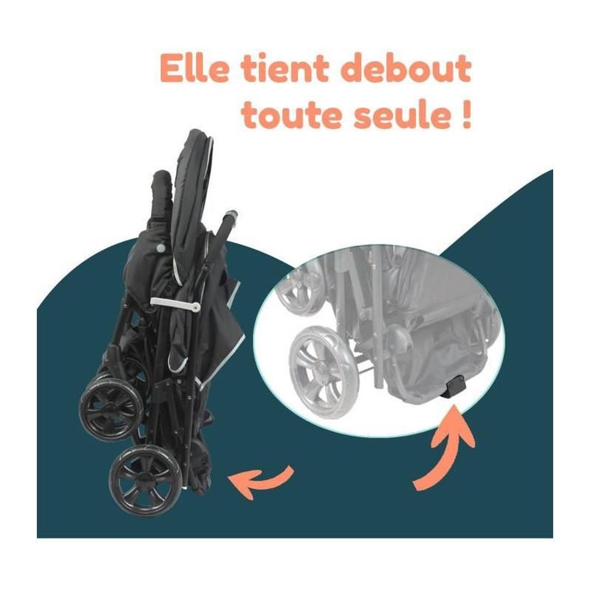 Voir la diapositive 4 : BAMBISOL Poussette double jumeaux - BAMBISOL - Combiné Poussette Double + Siege Auto I-size - 4 roues - Noir