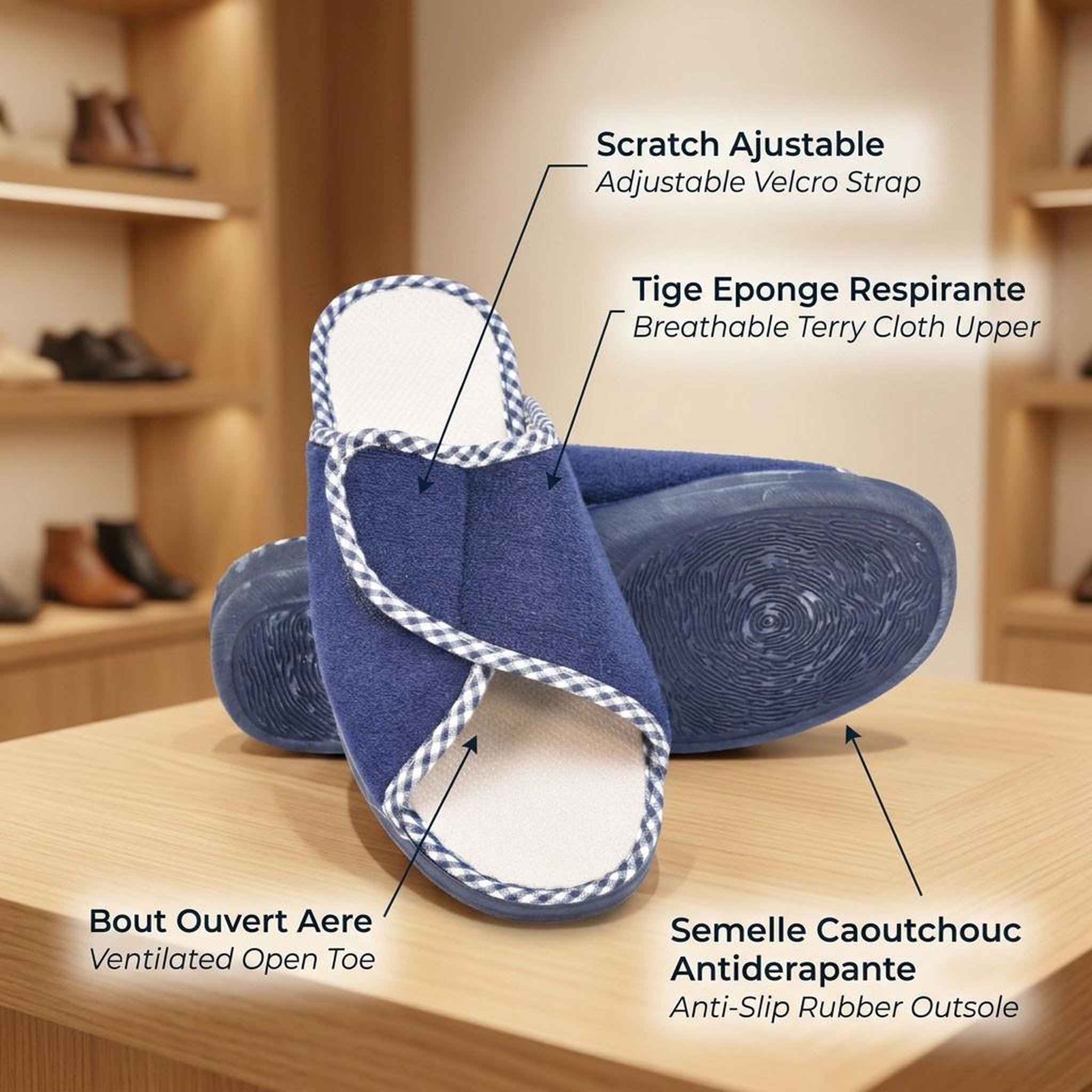 Voir la diapositive 4 : OZABI OZABI-Pantoufle Mule Femme Eponge Scratch Ajustable Fabriquee en Espagne