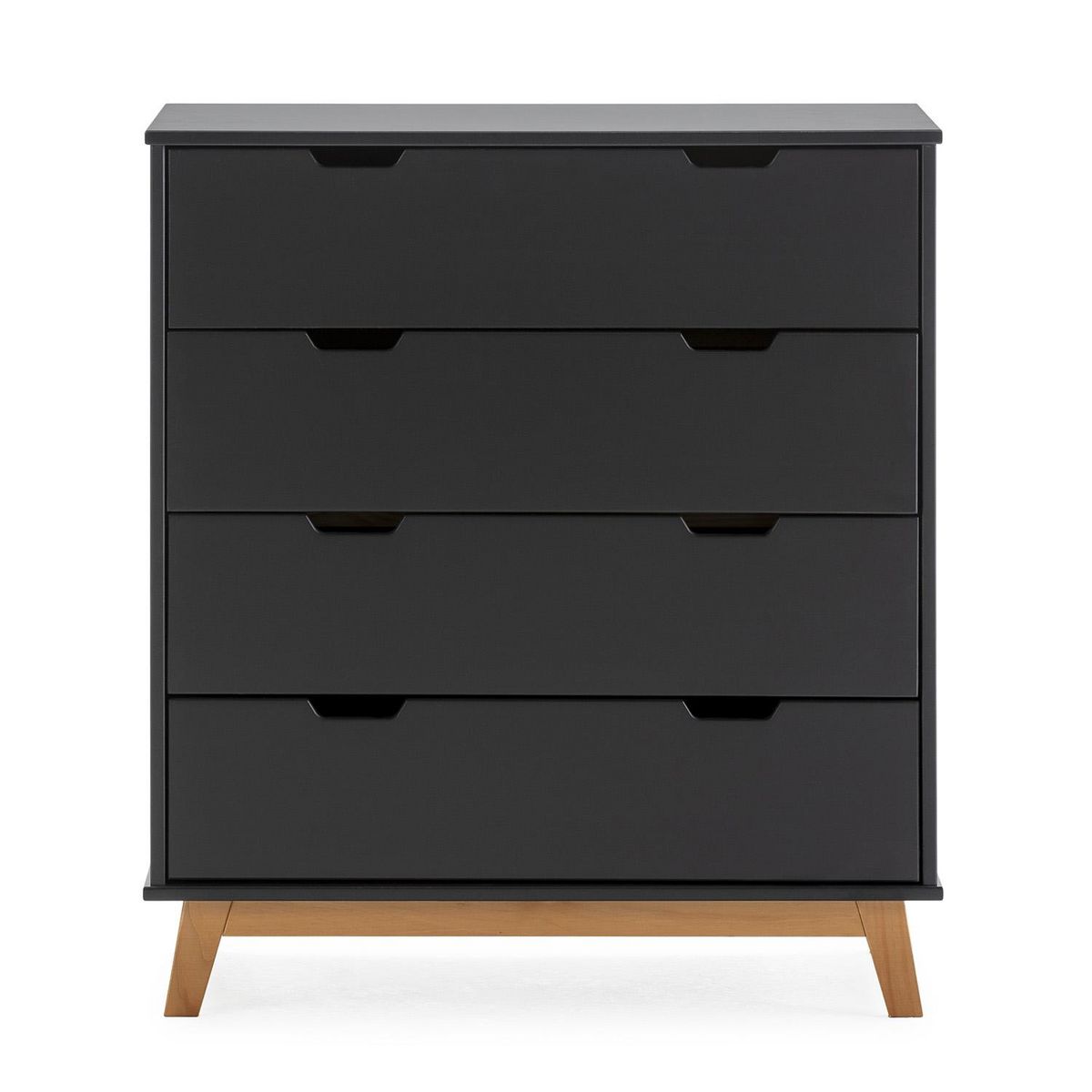 VS VENTA-STOCK Commode Miranda avec 4 tirois en Couleur Anthracite, Pieds en Bois Naturel
