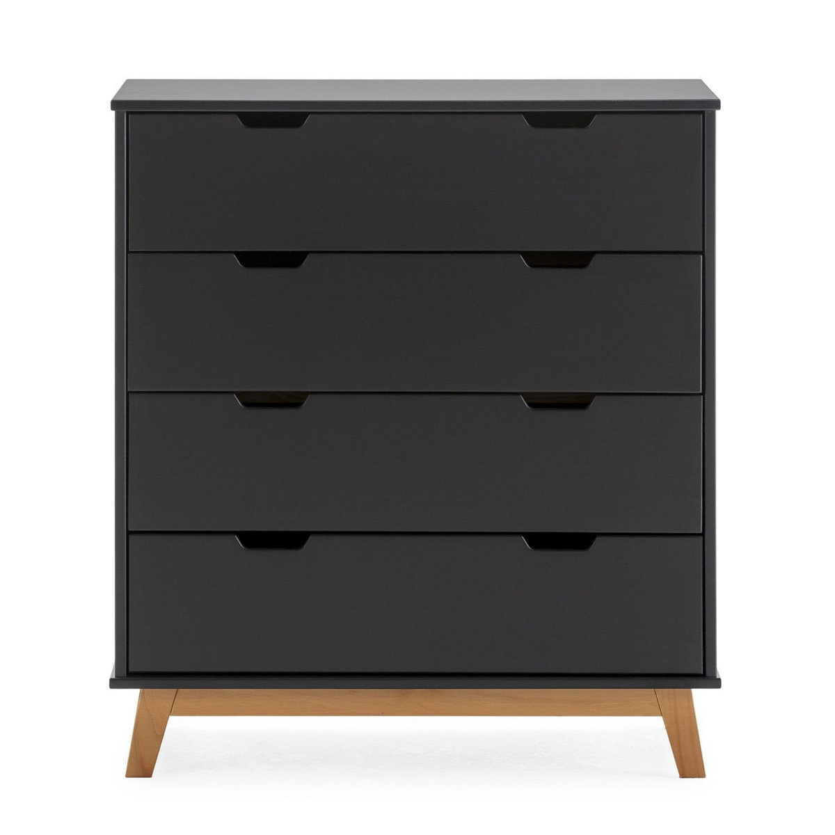 VS VENTA-STOCK Commode Miranda avec 4 tirois en Couleur Anthracite, Pieds en Bois Naturel