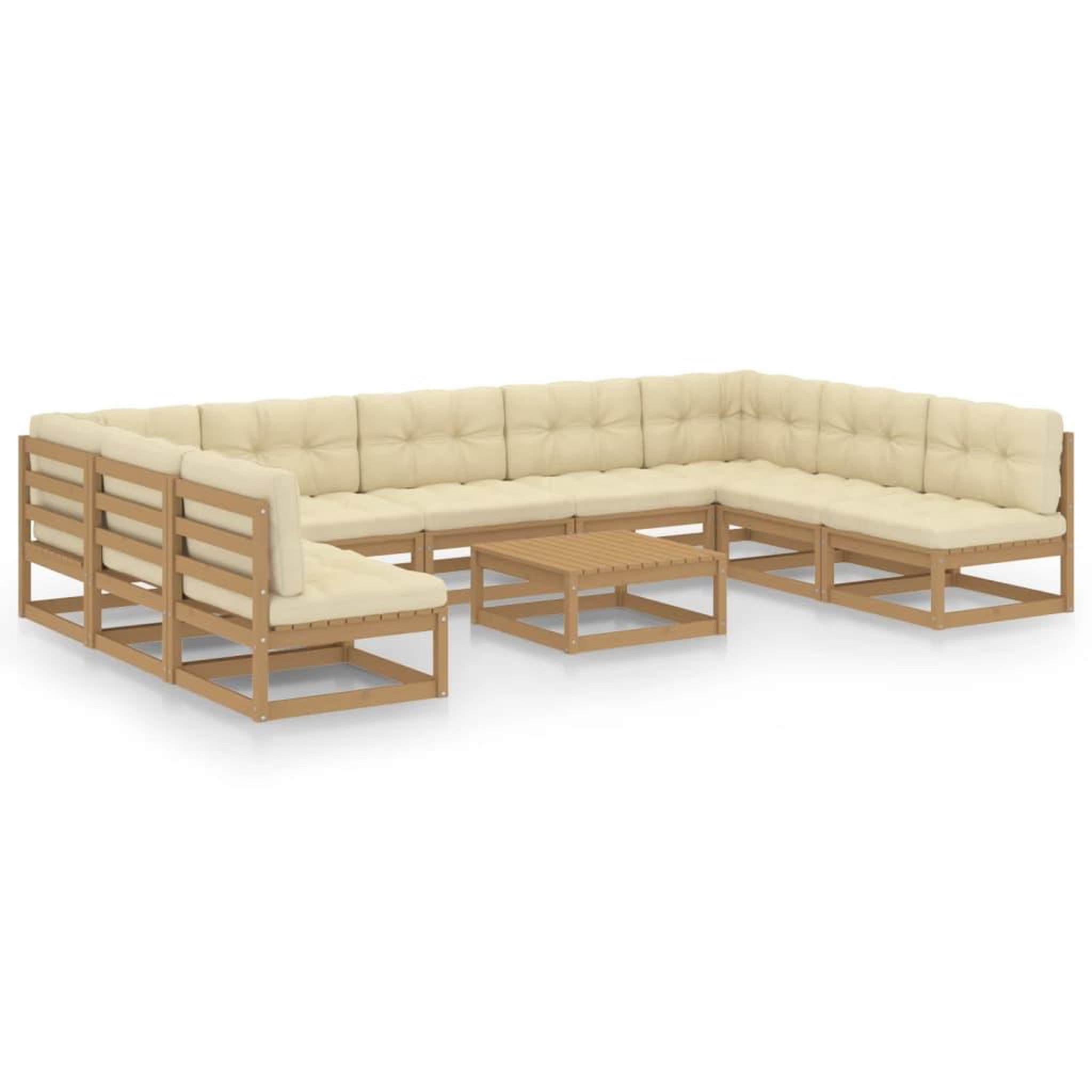 Voir la diapositive 2 : VIDAXL Salon de jardin 10 pcs avec coussins Marron miel Bois de pin
