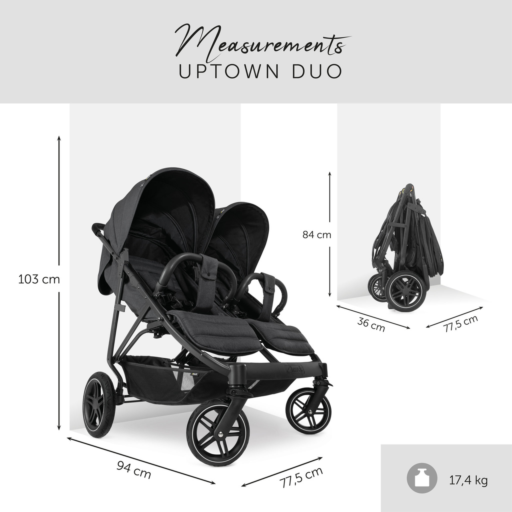 Voir la diapositive 3 : HAUCK Poussette double Uptown Duo Noir