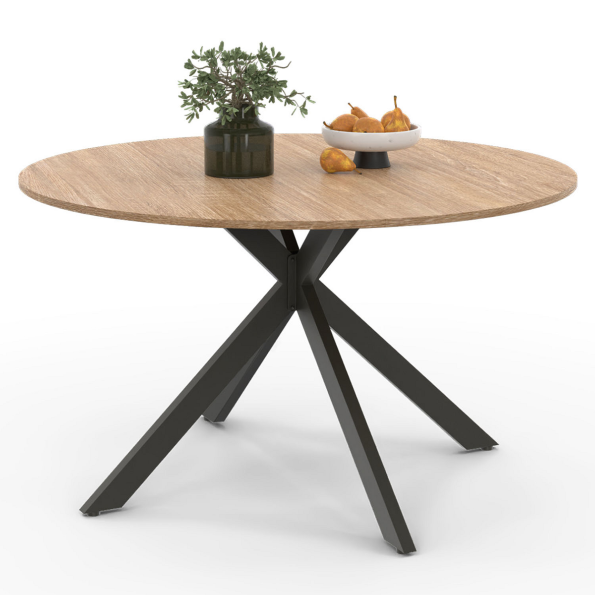 ID MARKET Table à manger extensible ronde ALIX 4-8 personnes pied araignée bois et noir 110-150 cm
