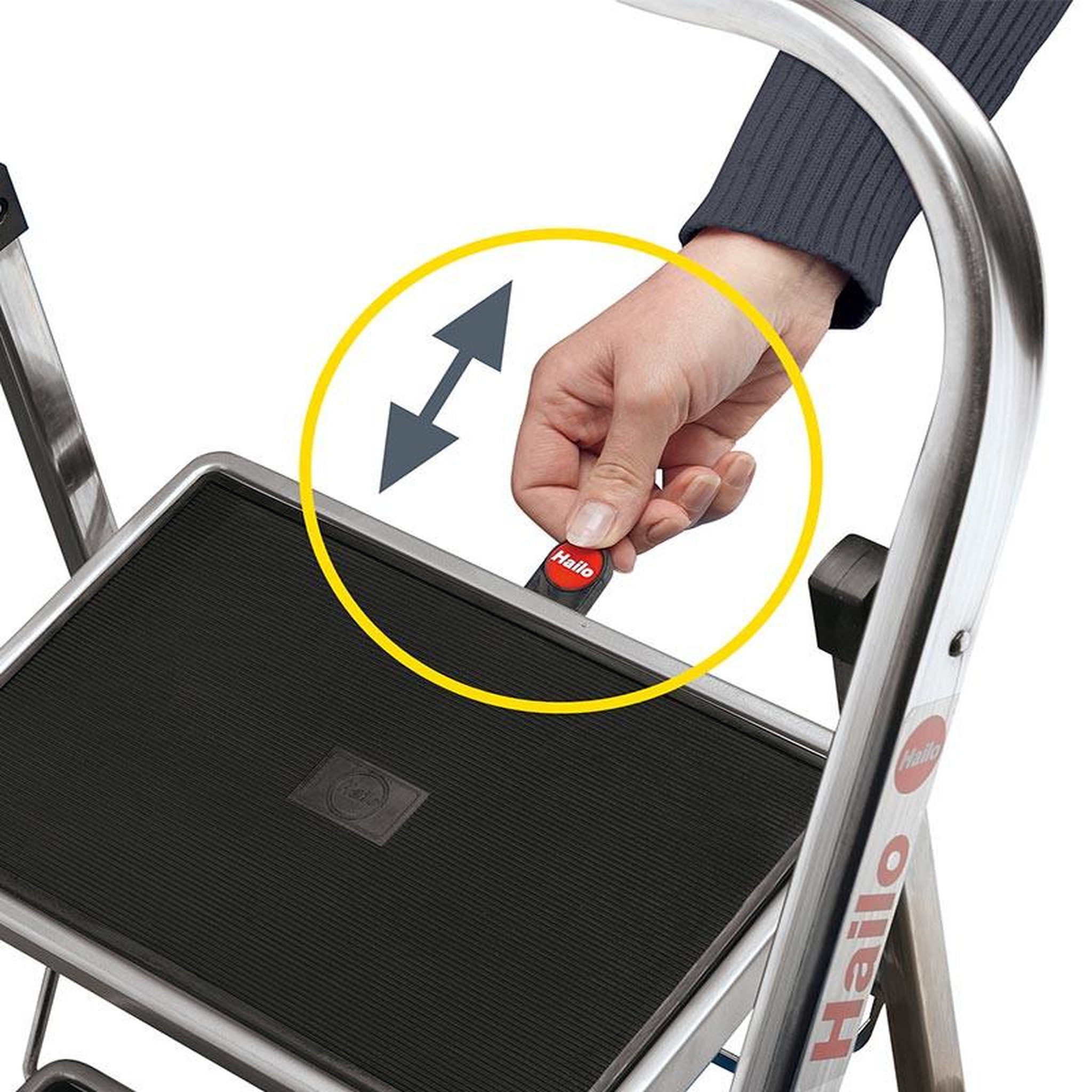 Voir la diapositive 5 : HAILO Marche pied 3 marches pliable antidérapant en aluminium Hailo K30