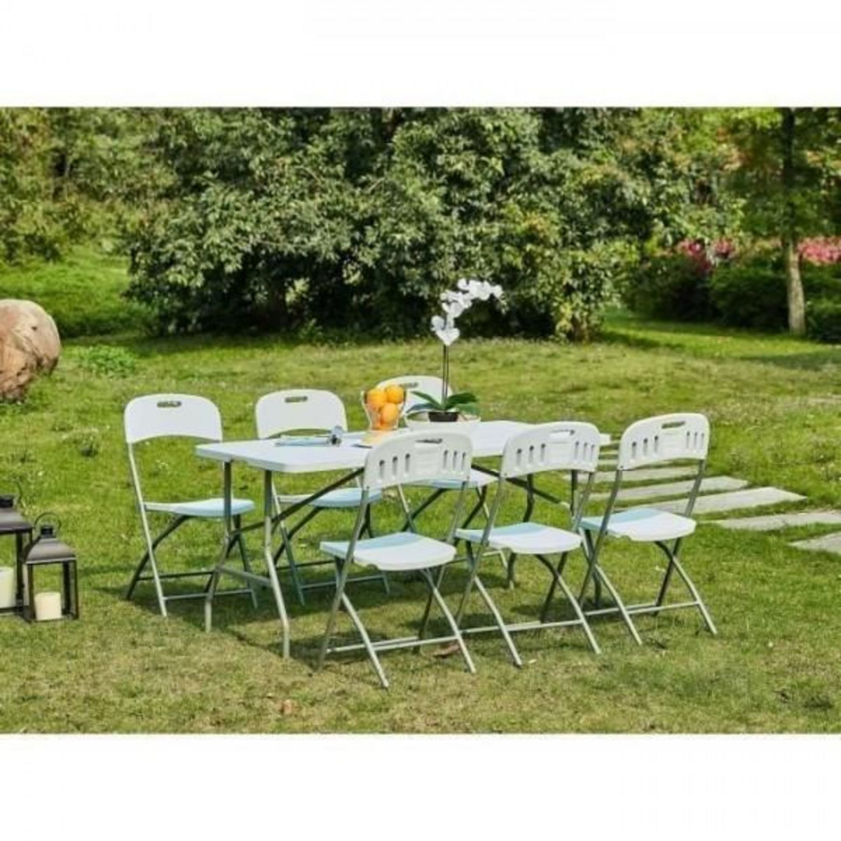 MARKET24 Lot de 2 chaises de jardin pliantes pour réception - 42 x 42 x 87 cm - Structure grise - Assise blanche