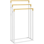 KLEANKIN Porte-serviette autoportant 3 barres - dim. 45L x 22l x 86H cm - bois bambou acier blanc