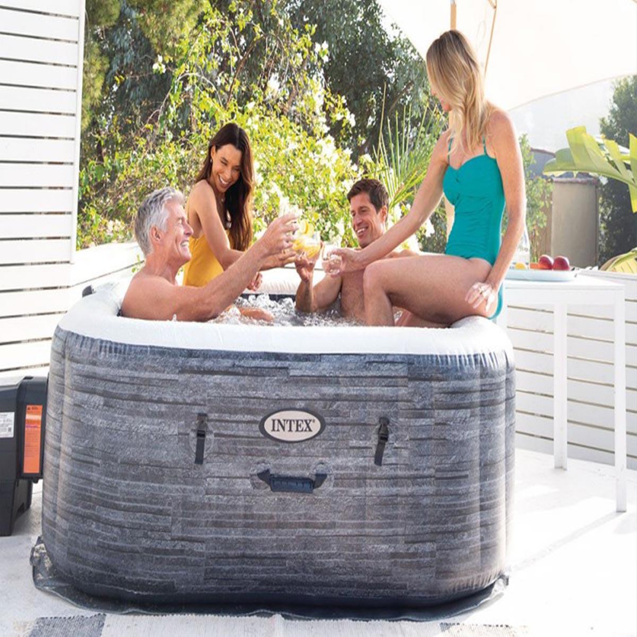 Voir la diapositive 4 : INTEX Spa gonflable purespa ardoise carré bulles 4 places - intex