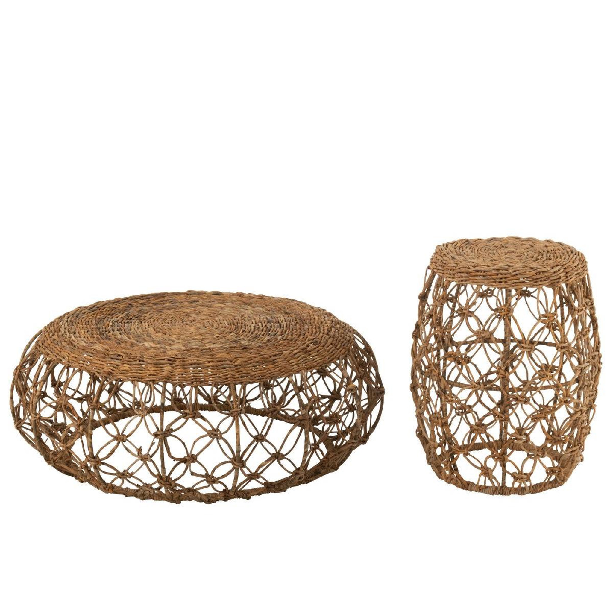 Voir la diapositive 4 : J-LINE Table d'appoint en feuille de bananier  baril  55cm naturel