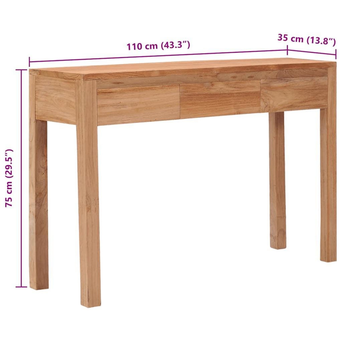 VIDAXL Table console 110x35x75 cm bois de teck solide