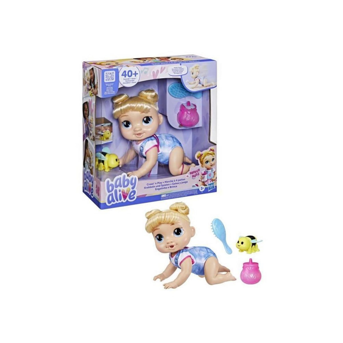 BABY ALIVE Baby Alive, Harper Hugs Marche a 4 pattes, poupée électronique de 27  cm marchant a 4 pattes, cheveux blonds, a partir de 3