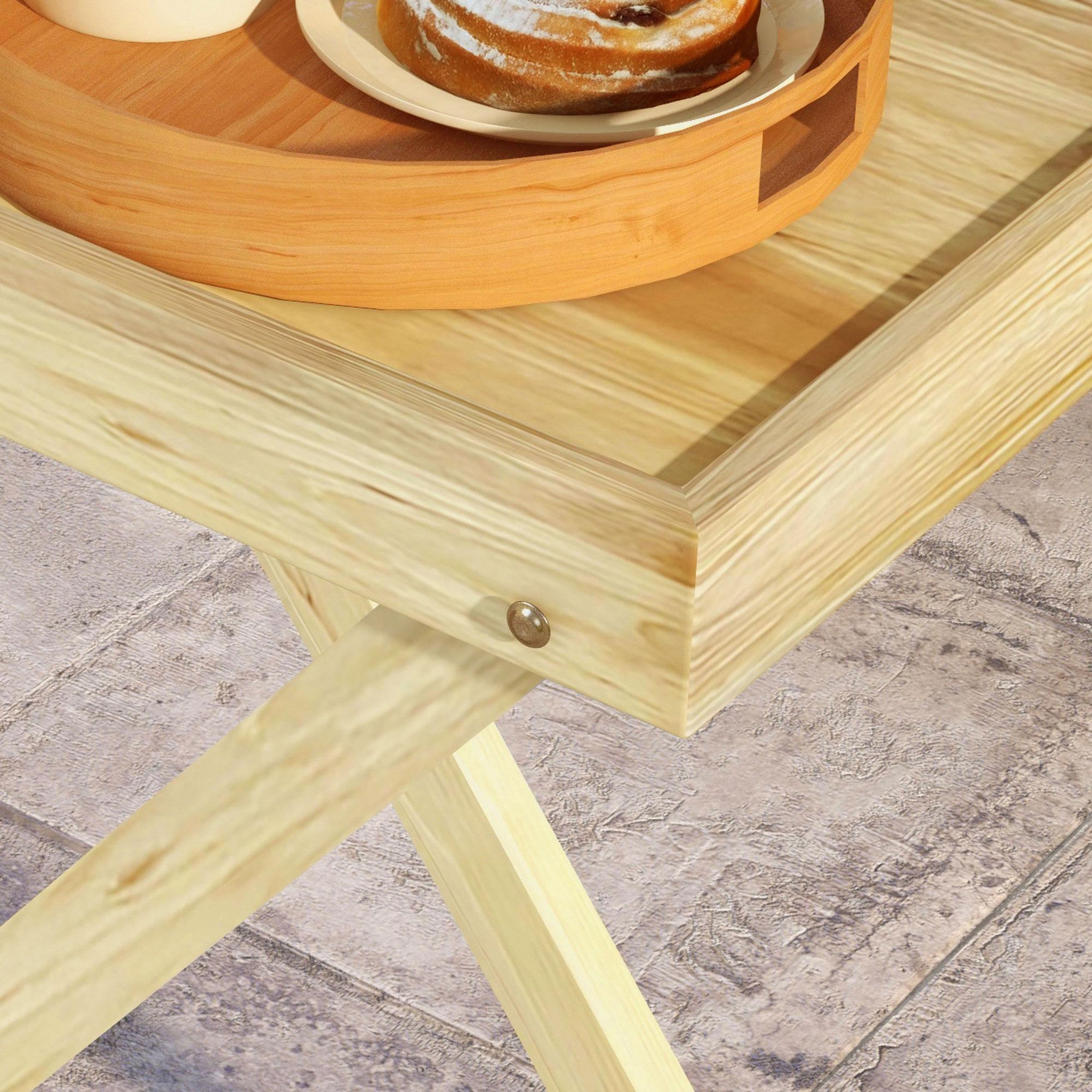 Voir la diapositive 5 : OUTSUNNY Table de jardin style naturel cosy - dim. 68L x 44l x 75H cm - bois sapin verni