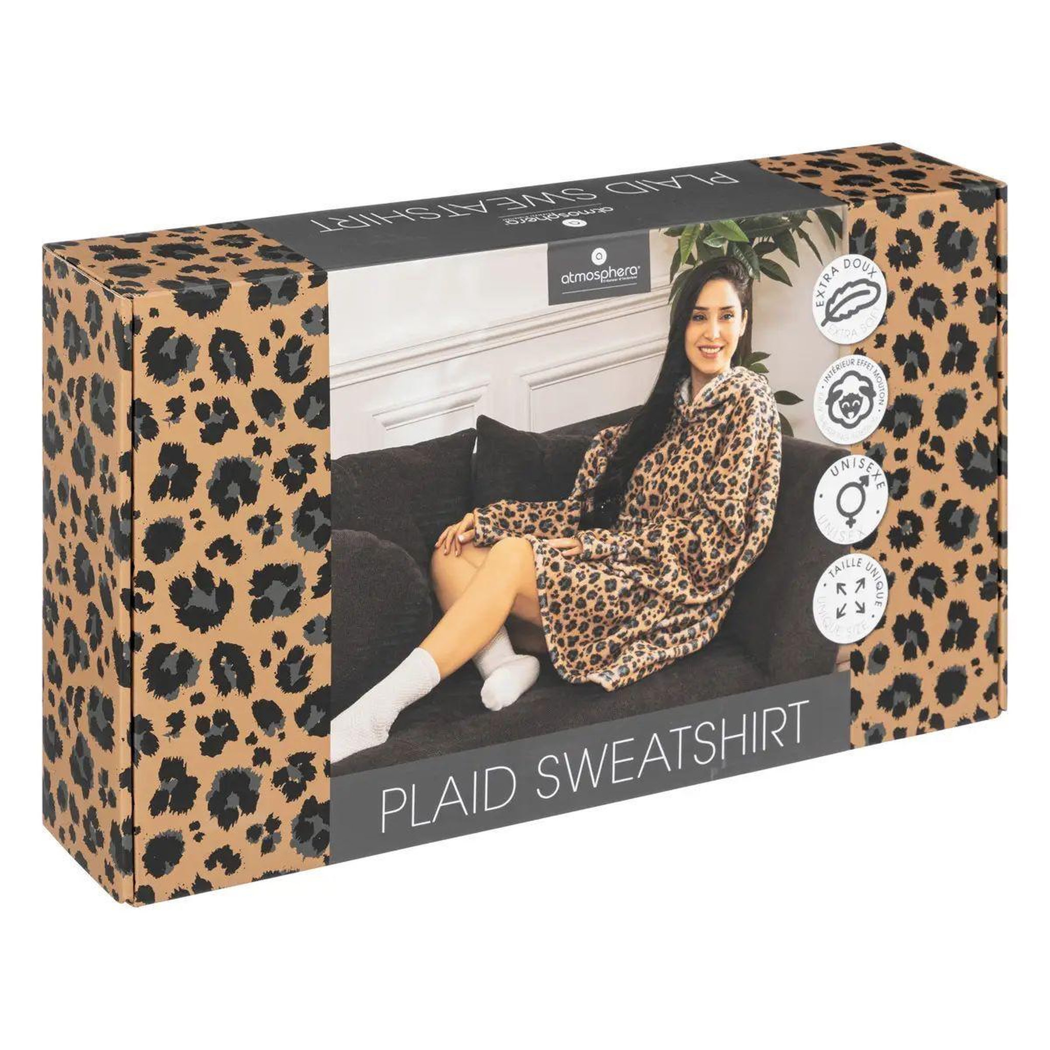 Voir la diapositive 4 : ATMOSPHERA Plaid sweat manche  flan  85x118cm léopard