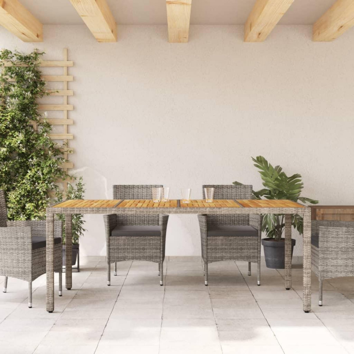 VIDAXL Table de jardin et dessus en bois d'acacia gris resine tressee