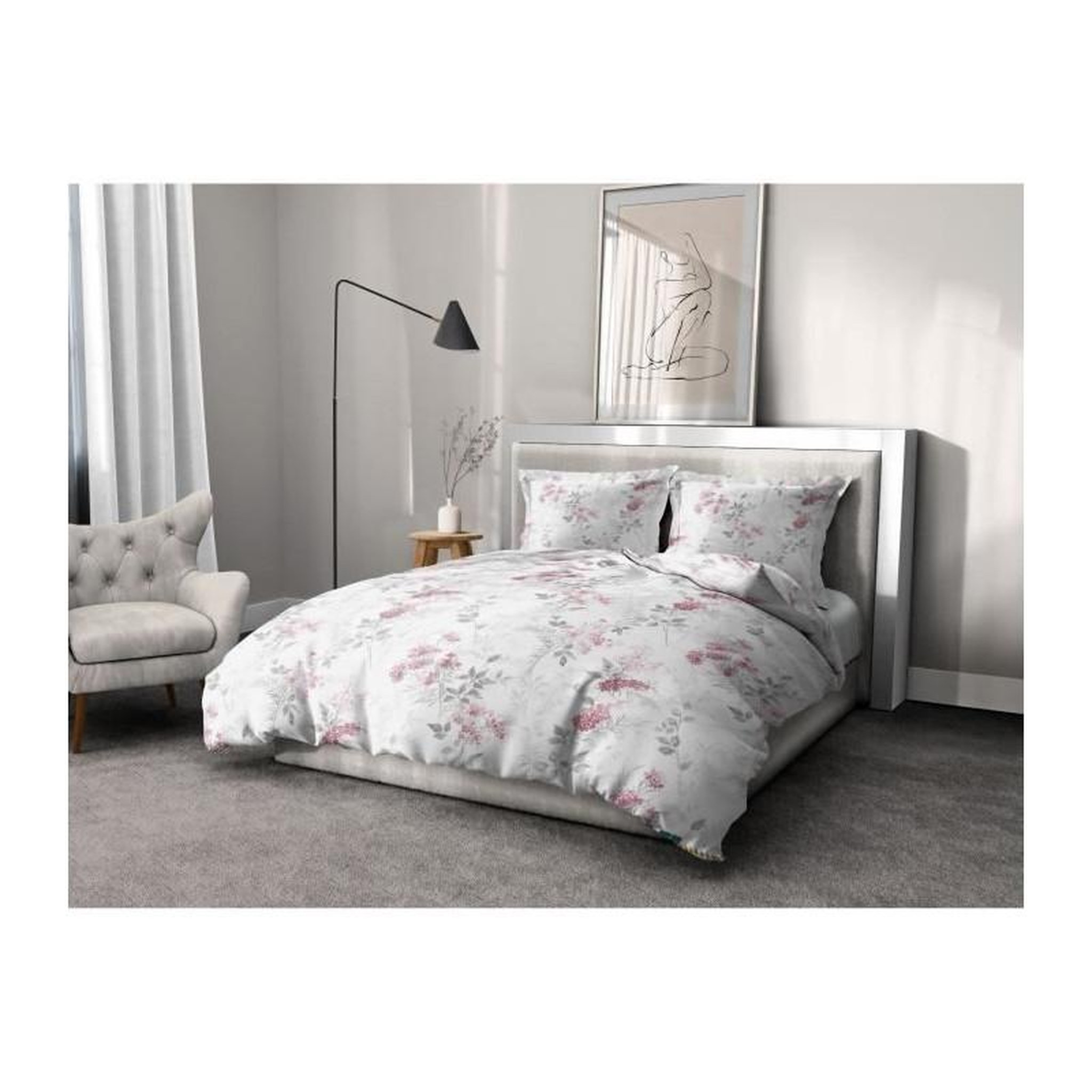 HOME LINGE PASSION Parure de couette 220x240 cm HOME LINGE PASSION POMPADOUR : Housse de couette + 2 taies d'oreiller - 100% Coton 57 Fils - Blanc/