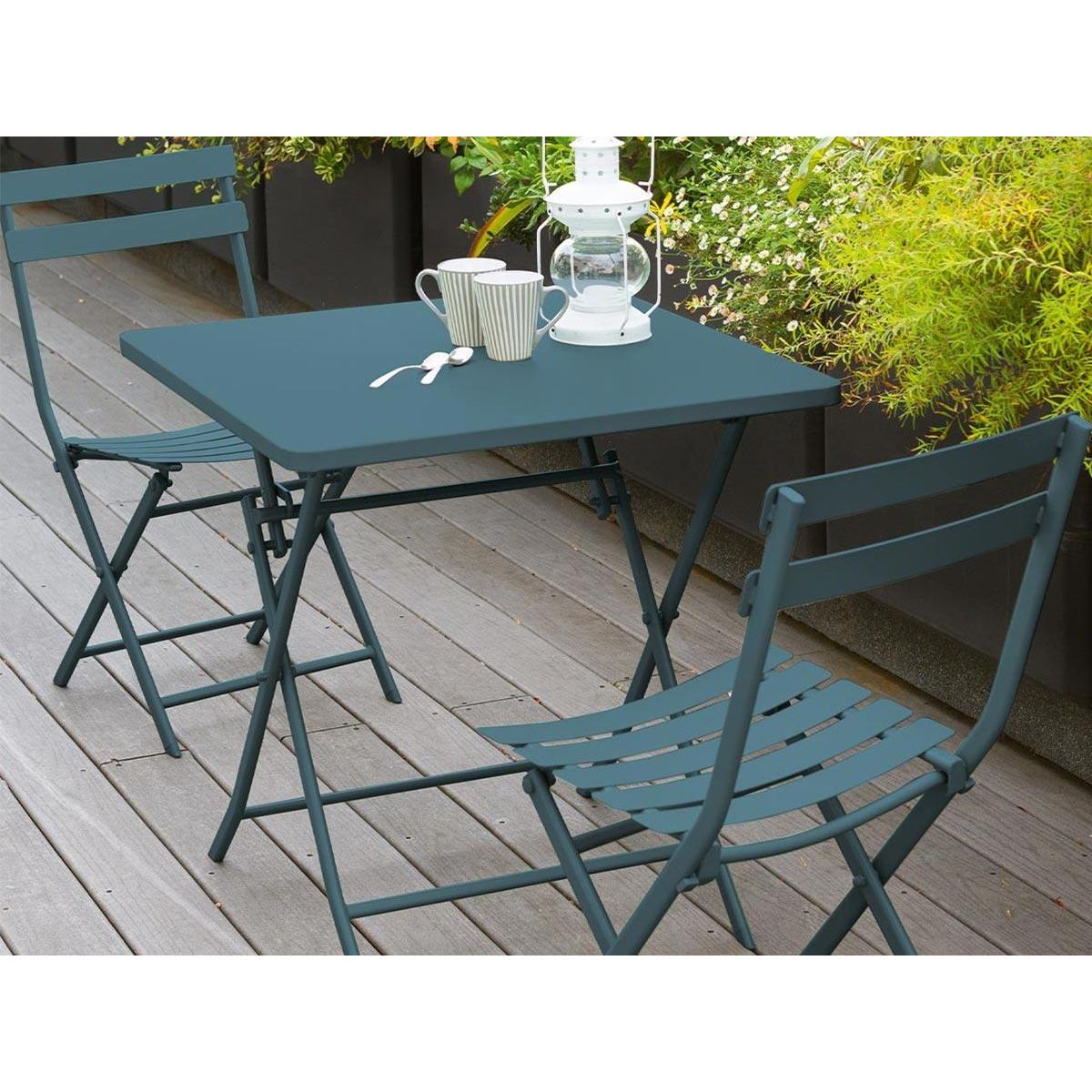 HESPERIDE Table de jardin carrée Greensboro 70 x 70 cm Bleu Canard - Hespéride