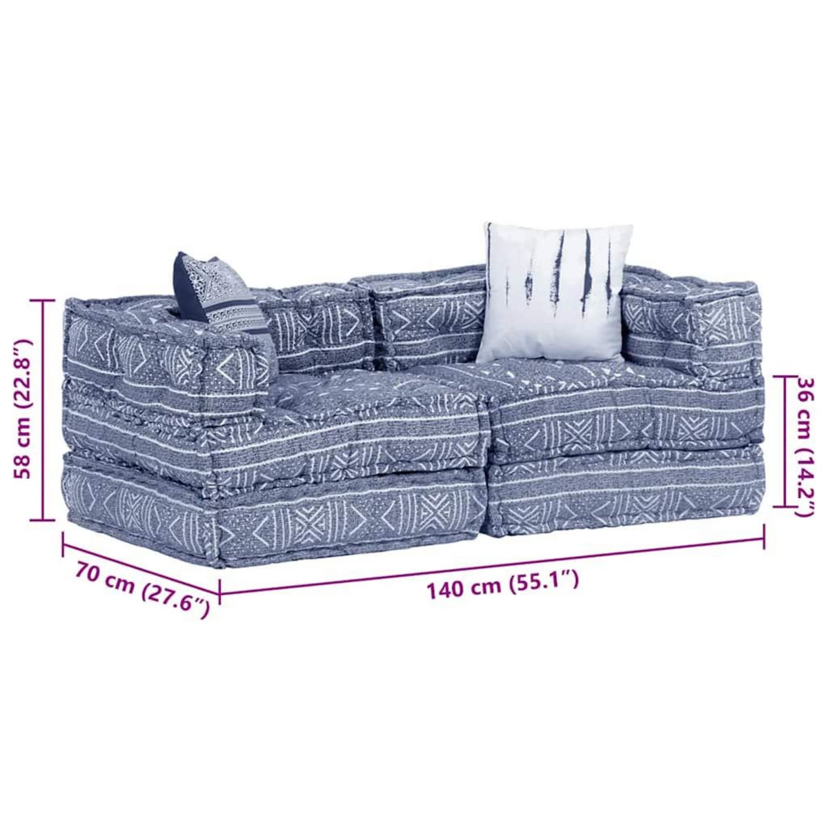 VIDAXL Pouf modulaire a 2 places Indigo Tissu