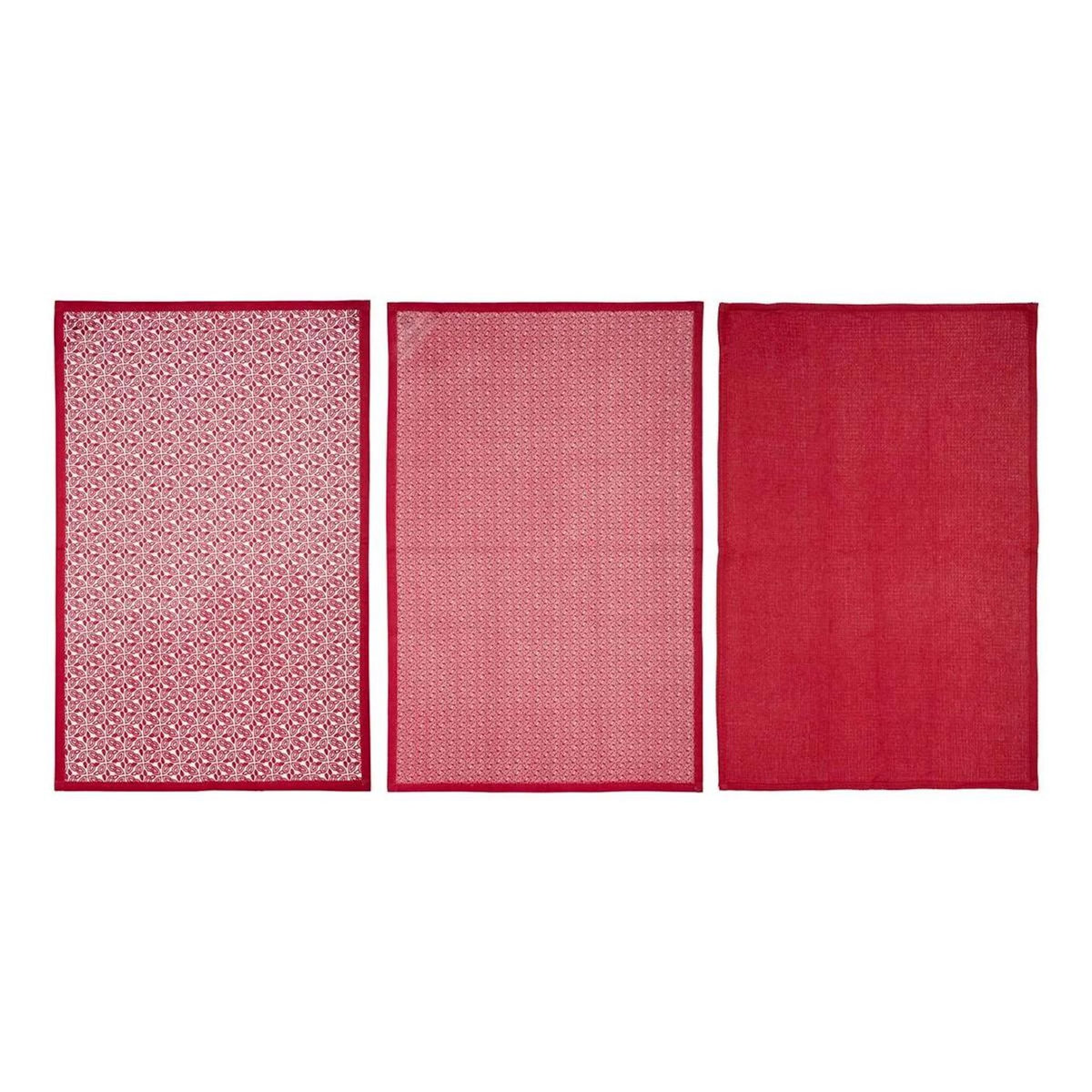 ATMOSPHERA Lot de 3 Torchons  Imprimé  45x70cm Rouge