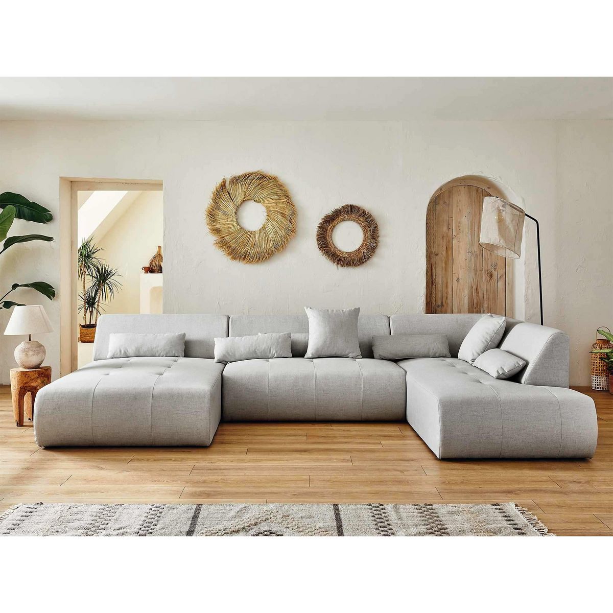 LISA DESIGN Onyx - canapé panoramique d'angle droit 7 places - en tissu