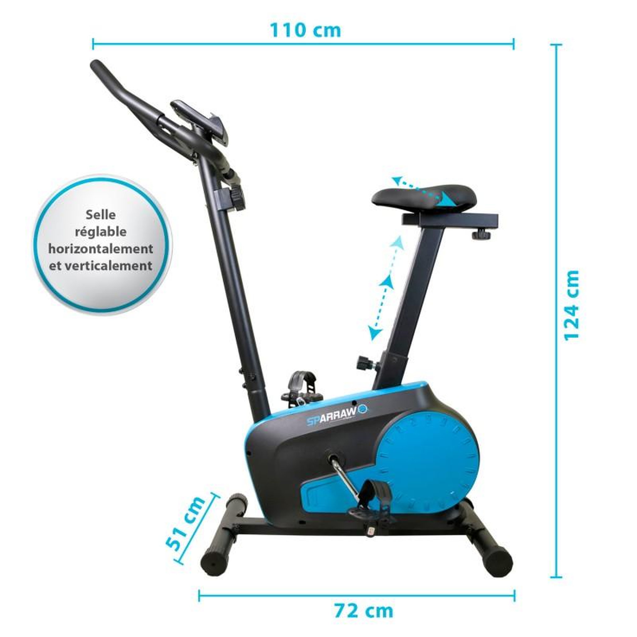 Voir la diapositive 3 : SPARRAW Vélo d'appartement TEMPO Roue d'inertie 3kg - 8 niveaux de résistance, Capteurs Pouls, Ecran d'entraînement, Réglable