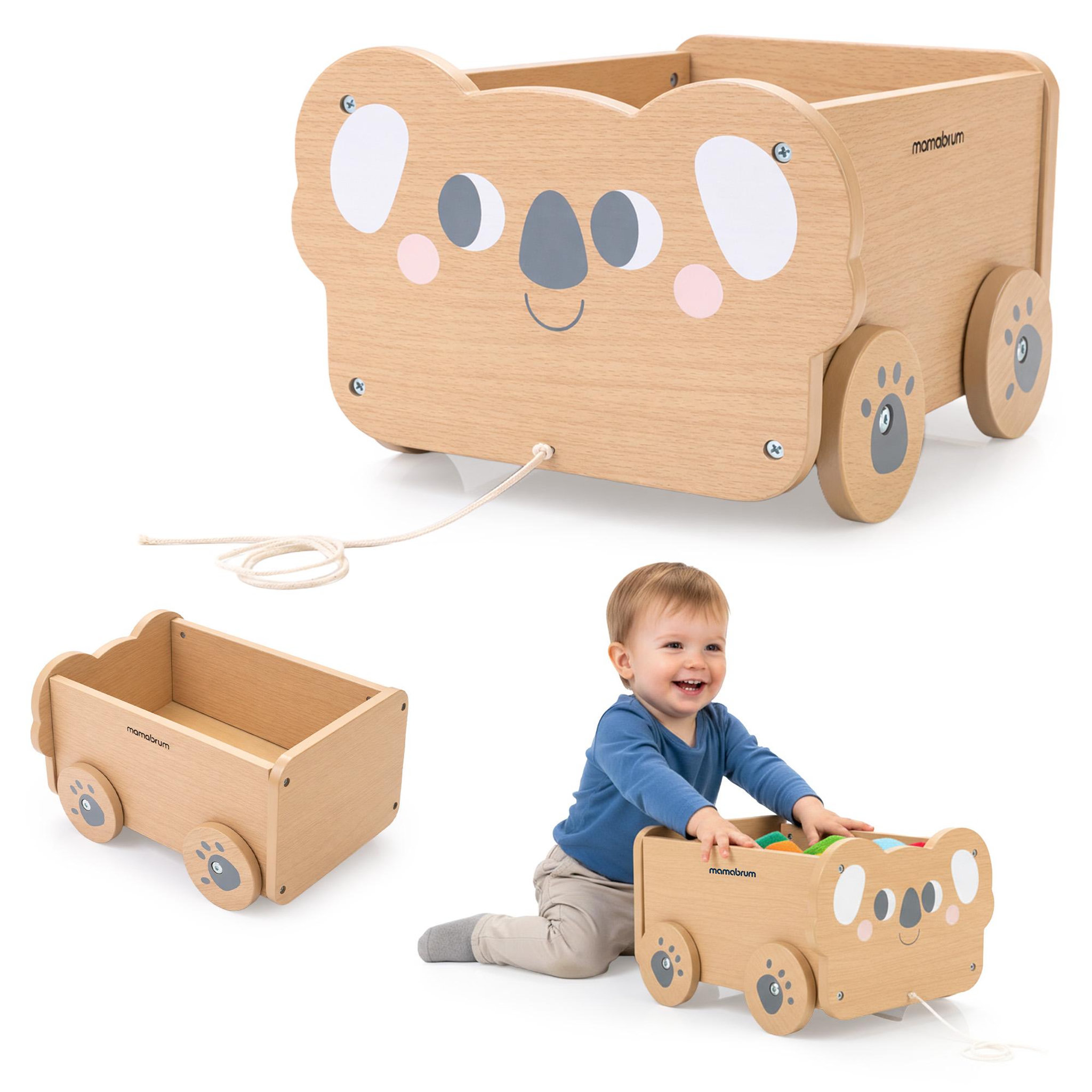 MAMABRUM Chariot Bois A Tirer Enfant Mamabrum Remorque Jouet Koala 30x26 cm 18 Mois+