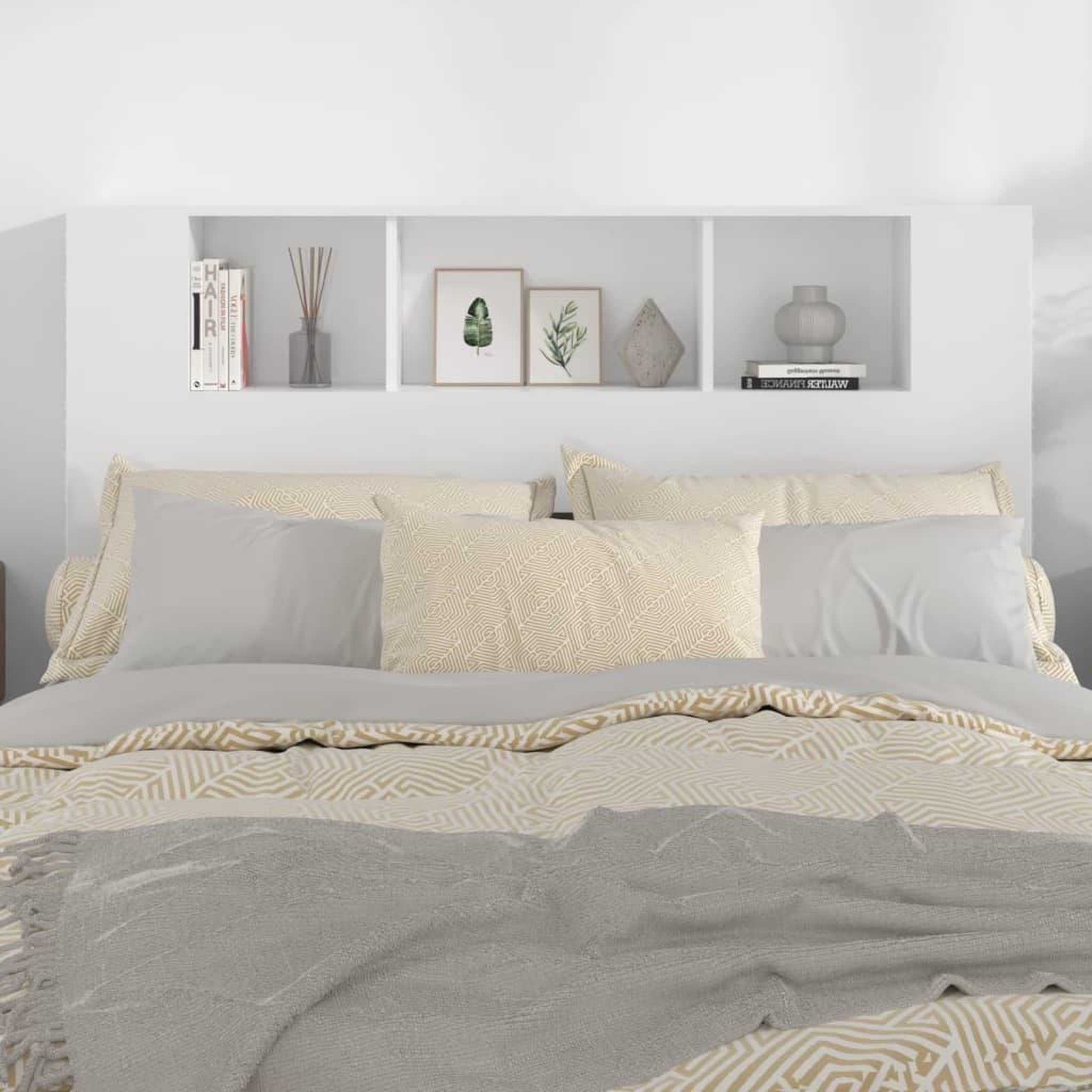 Voir la diapositive 5 : VIDAXL Armoire de tete de lit Blanc 140x18,5x104,5 cm
