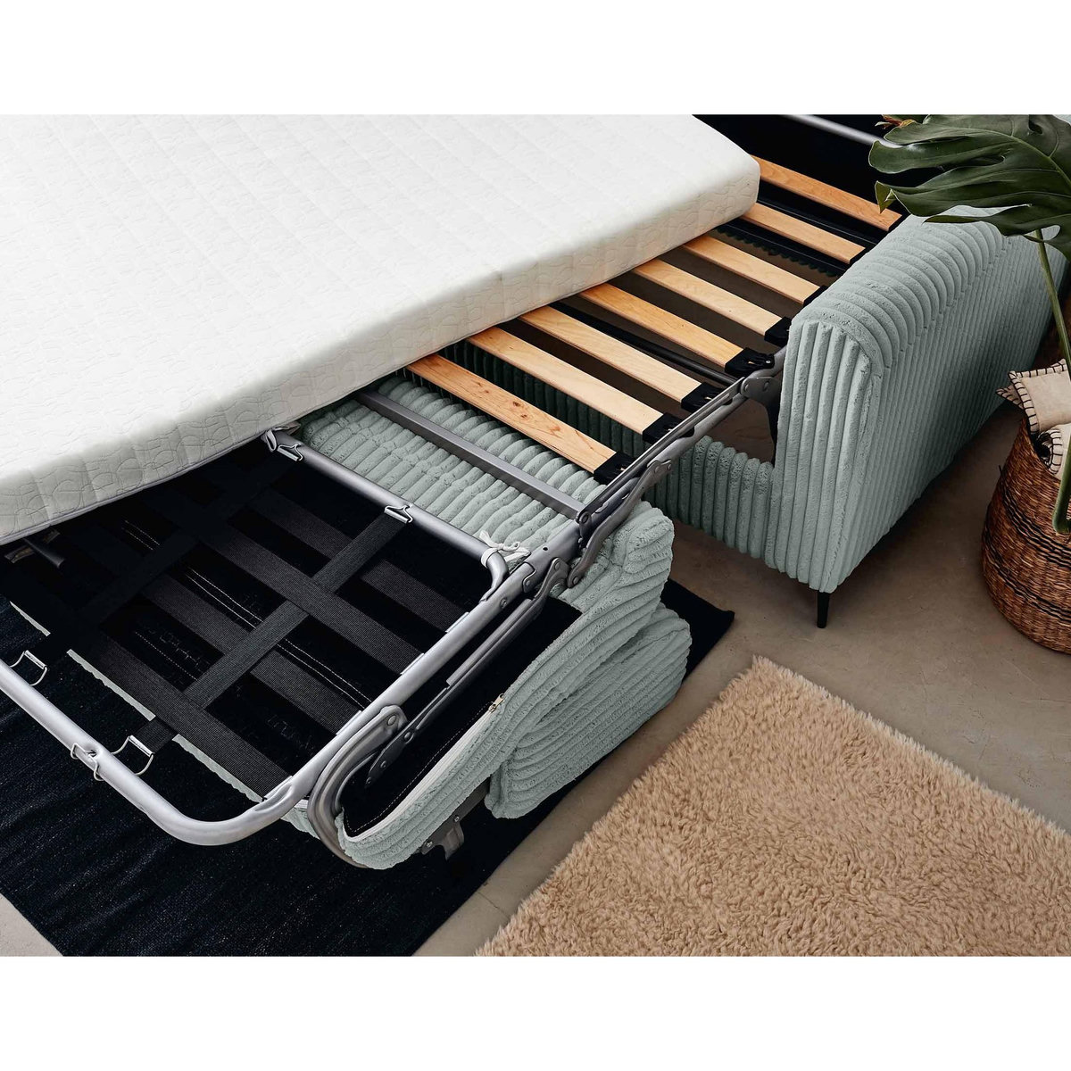 LISA DESIGN Owen - canapé 3 places convertible express couchage quotidien 140 cm matelas 12 cm en velours côtelé grosses côtes