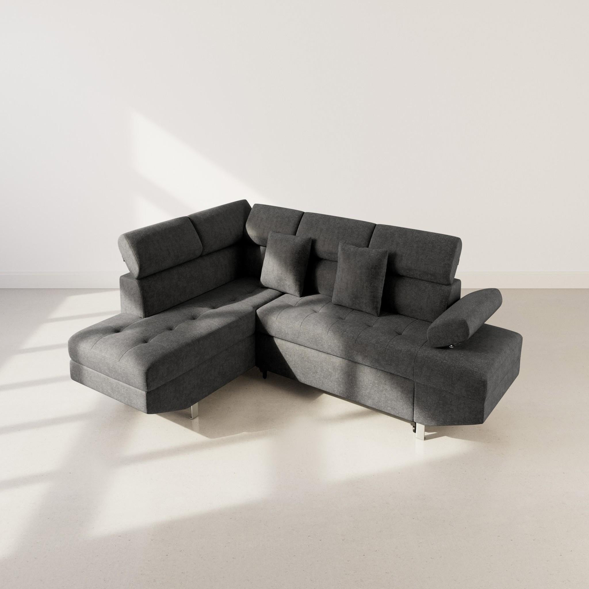 Voir la diapositive 6 : BEST MOBILIER Margaux - canapé d'angle gauche 5 places convertible avec coffre et têtières réglables en velours texturé